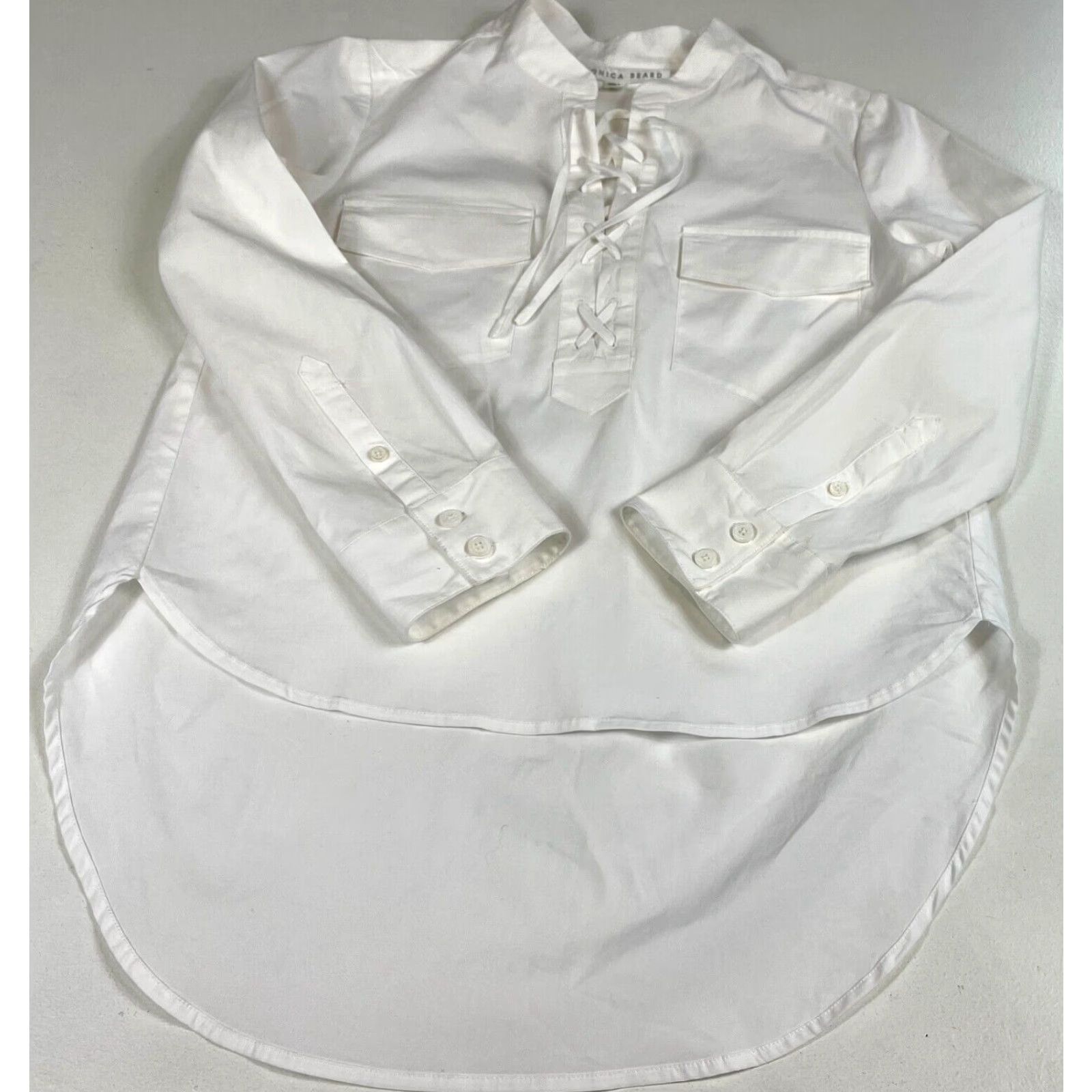Veronica Beard VERONICA BEARD Blouse Women's Harper Lace Up Top 2 White Cotton Blend 3/4 Sleeve Lace Up Vintage/Pre-owned Womens BREN Size XS / US 0-2 / IT 36-38 - 5 Thumbnail