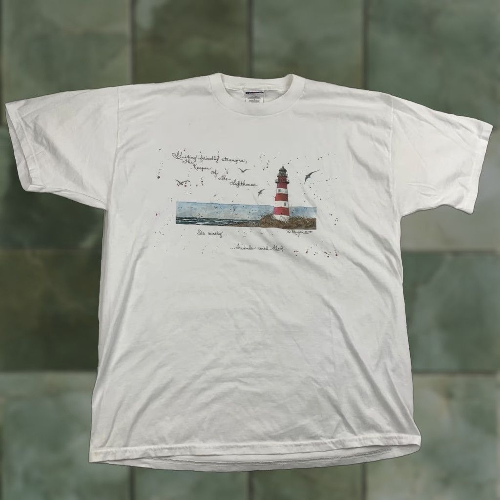Jerzees VINTAGE Jerzees T-Shirt Ocean Beach Lighthouse 90s Y2K White Adult XL Mens T-Shirt 90s Beach Nature Quote White XL Size US XL / EU 56 / 4 - 1 Thumbnail