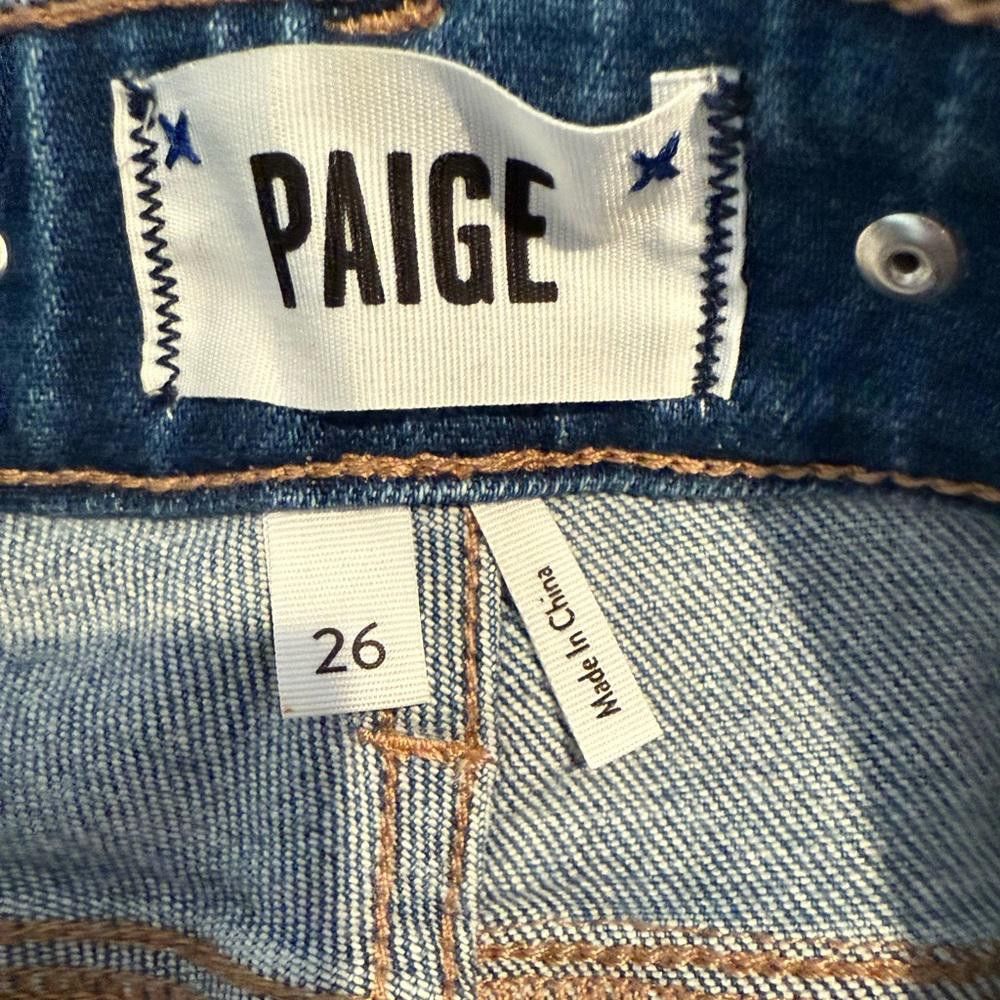 Paige PAIGE Verdugo Ankle Skinny Jeans Raw Hem Two Tone Studded 26 Size 26" / US 2 / IT 38 - 8 Thumbnail