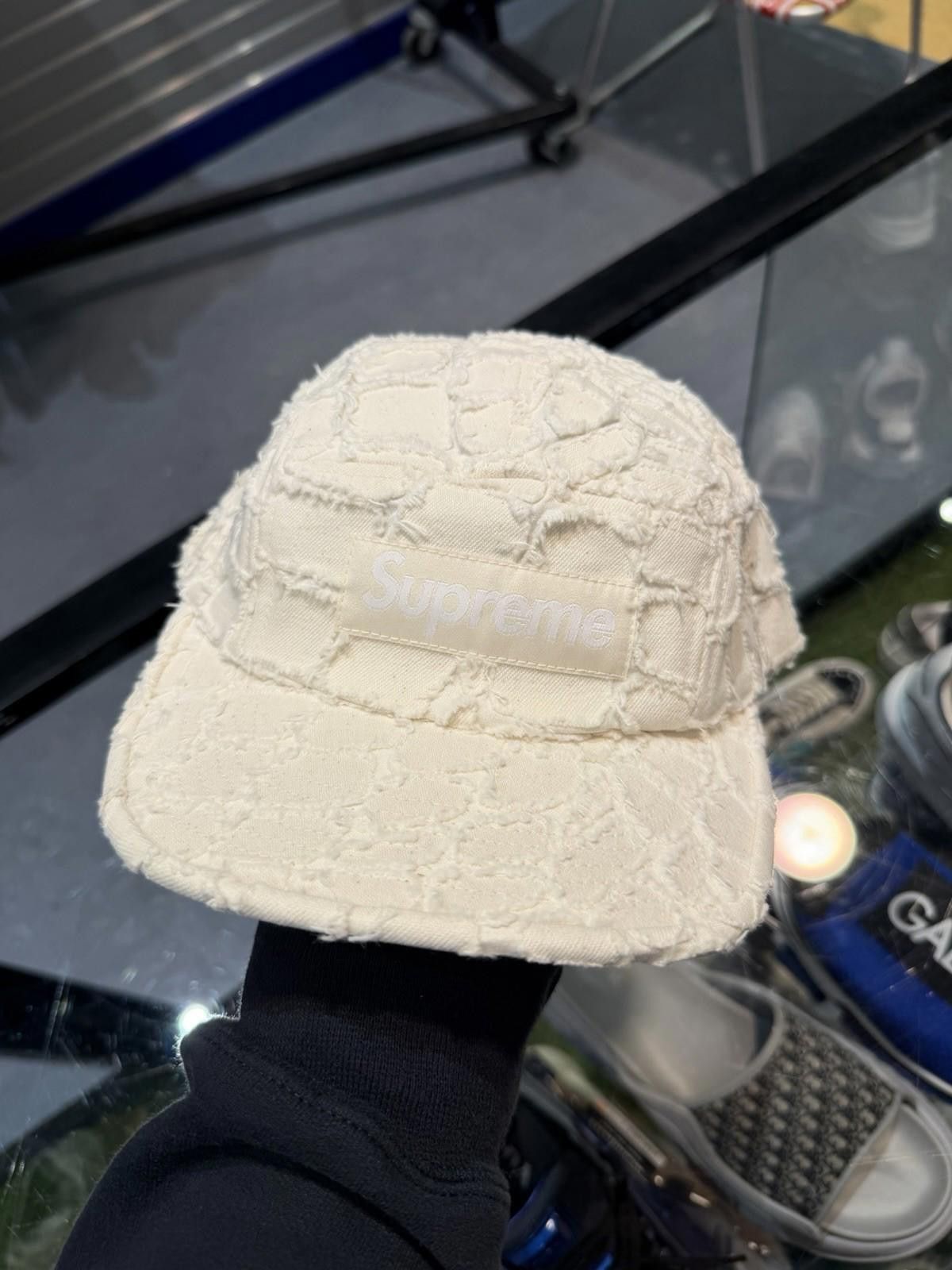 Supreme Supreme Mens Cream Frayed Croc Denim Adjustable Hat Cap NEW Size ONE SIZE - 11 Thumbnail