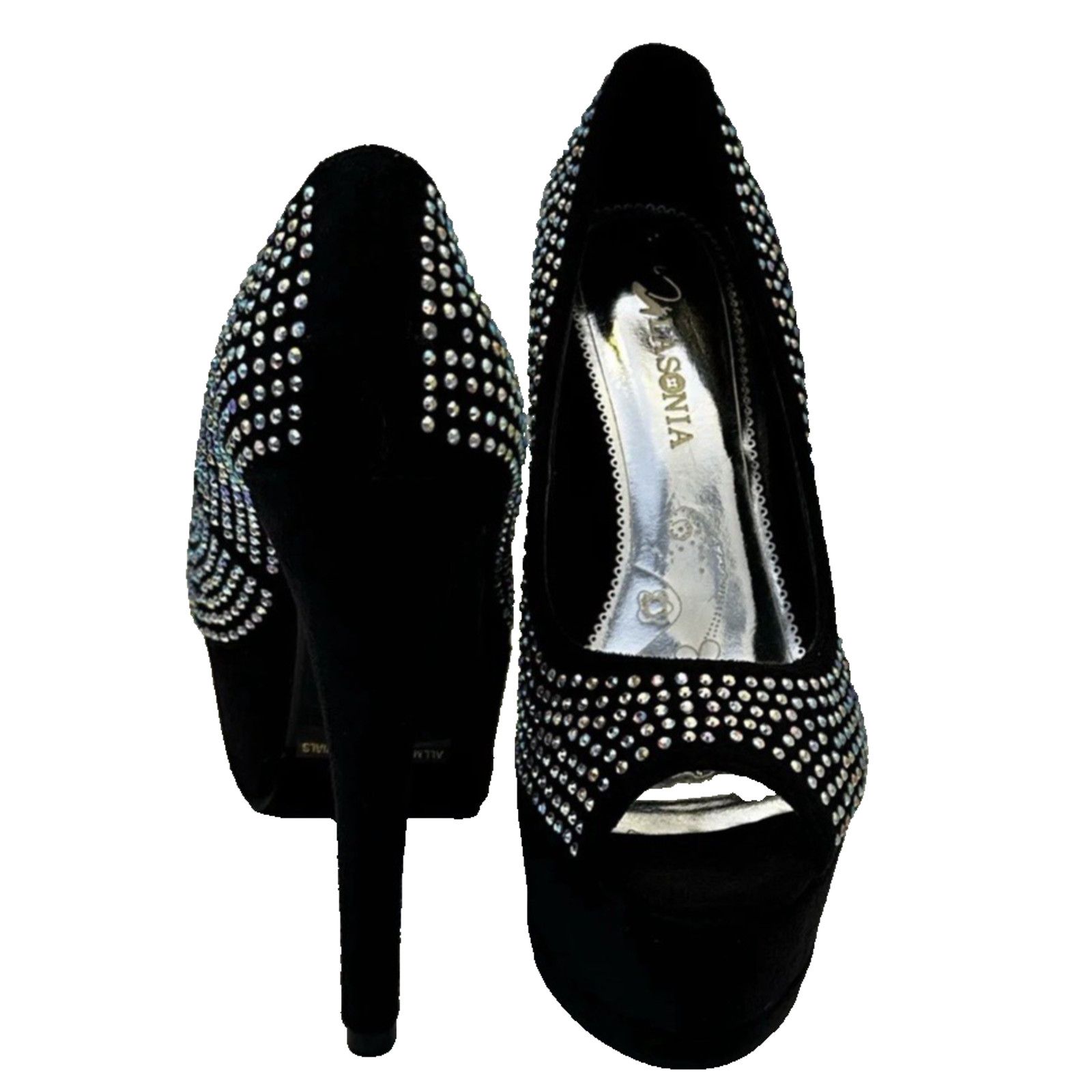 Other Black Suede Platform Stiletto Heels Rhinestone Embellishment Size US 5 / IT 35 - 2 Thumbnail