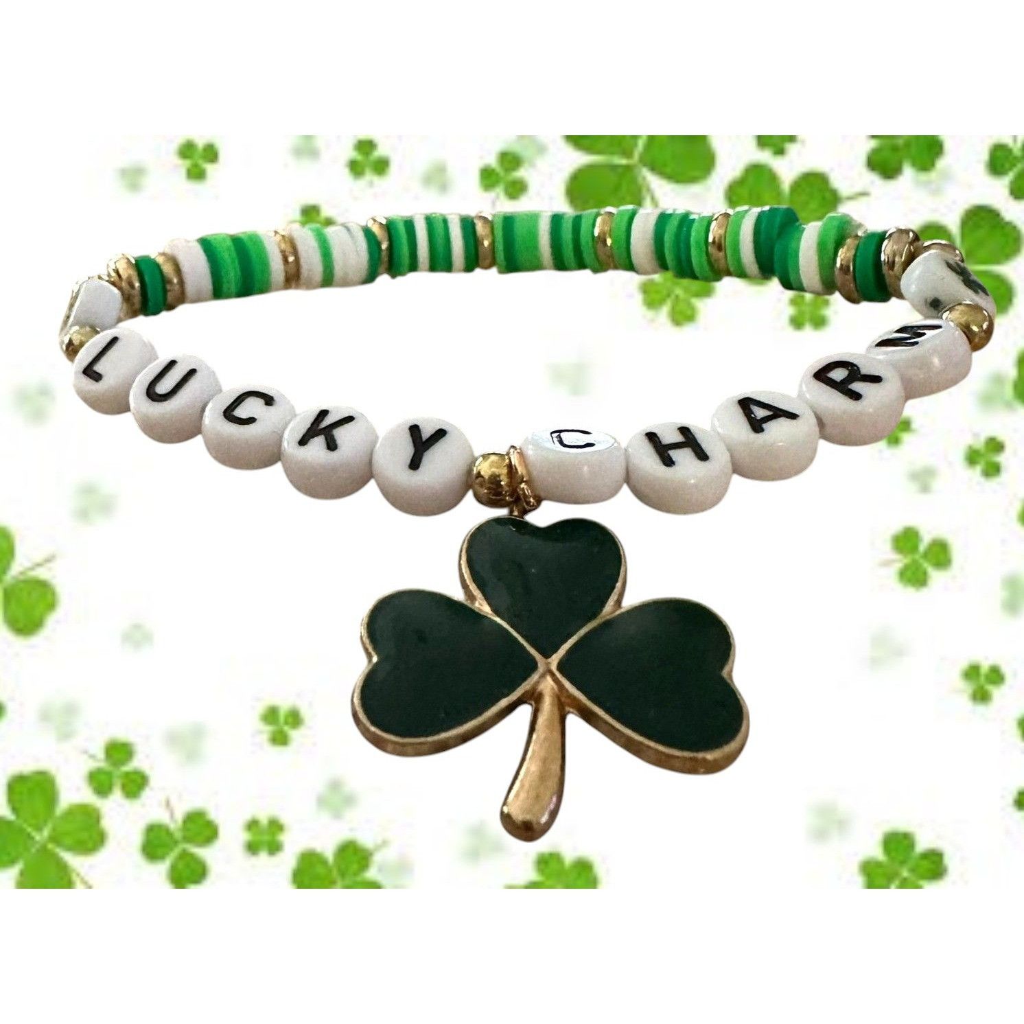 Handmade St Patricks Day Bracelet New Beaded Shamrock Lucky Charm New Size ONE SIZE - 6 Thumbnail