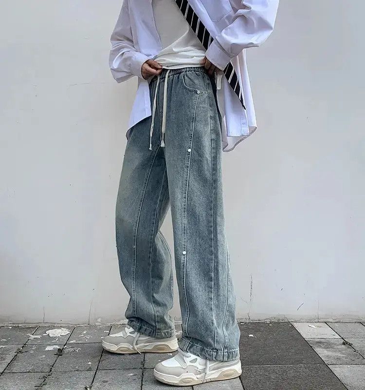 Japanese Brand Straight and versatile patchwork drawstring jeans Size US 32 / EU 48 - 1 Thumbnail