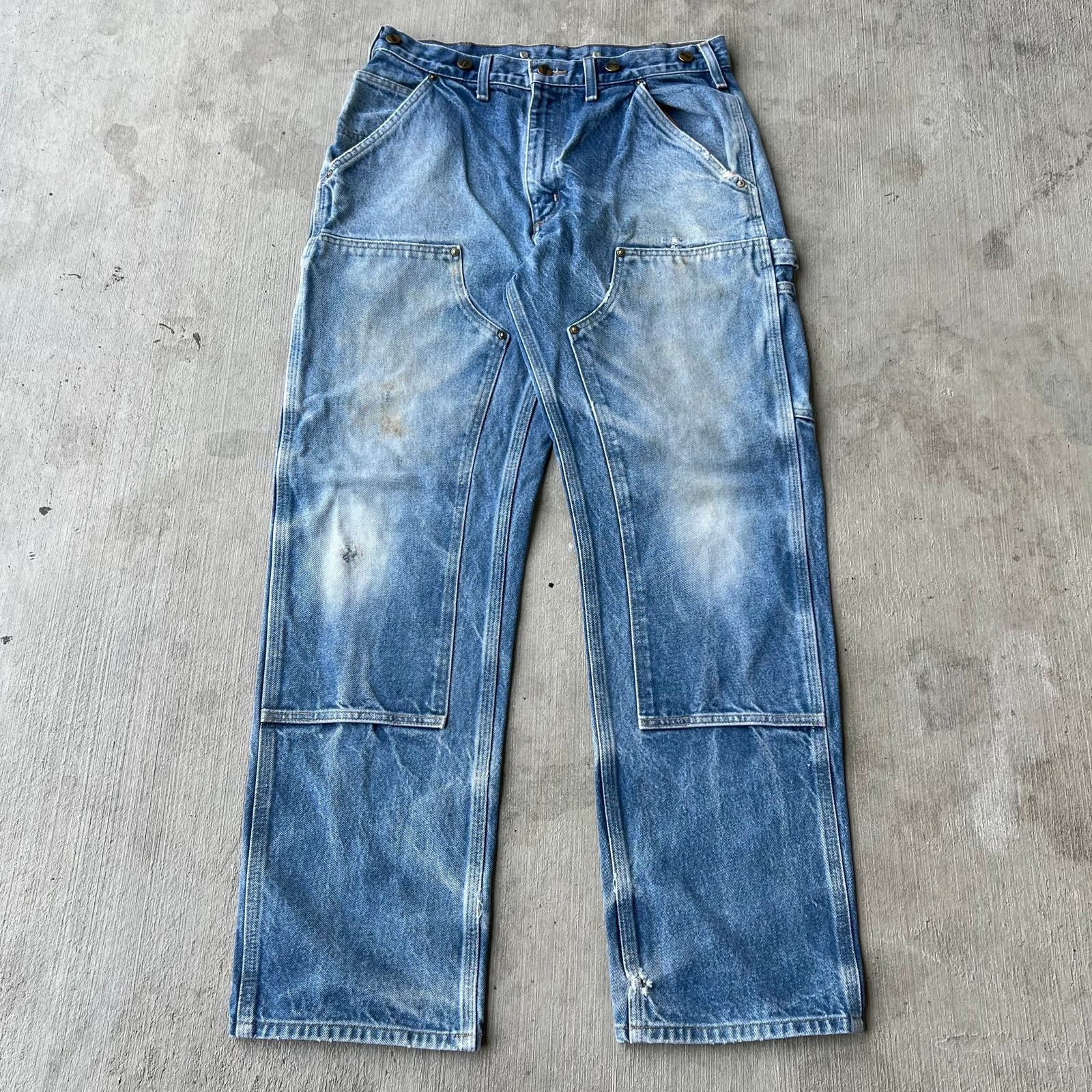 Carhartt × Vintage Carhartt faded blue denim double knee jeans work wear pants Size US 31 - 1 Thumbnail