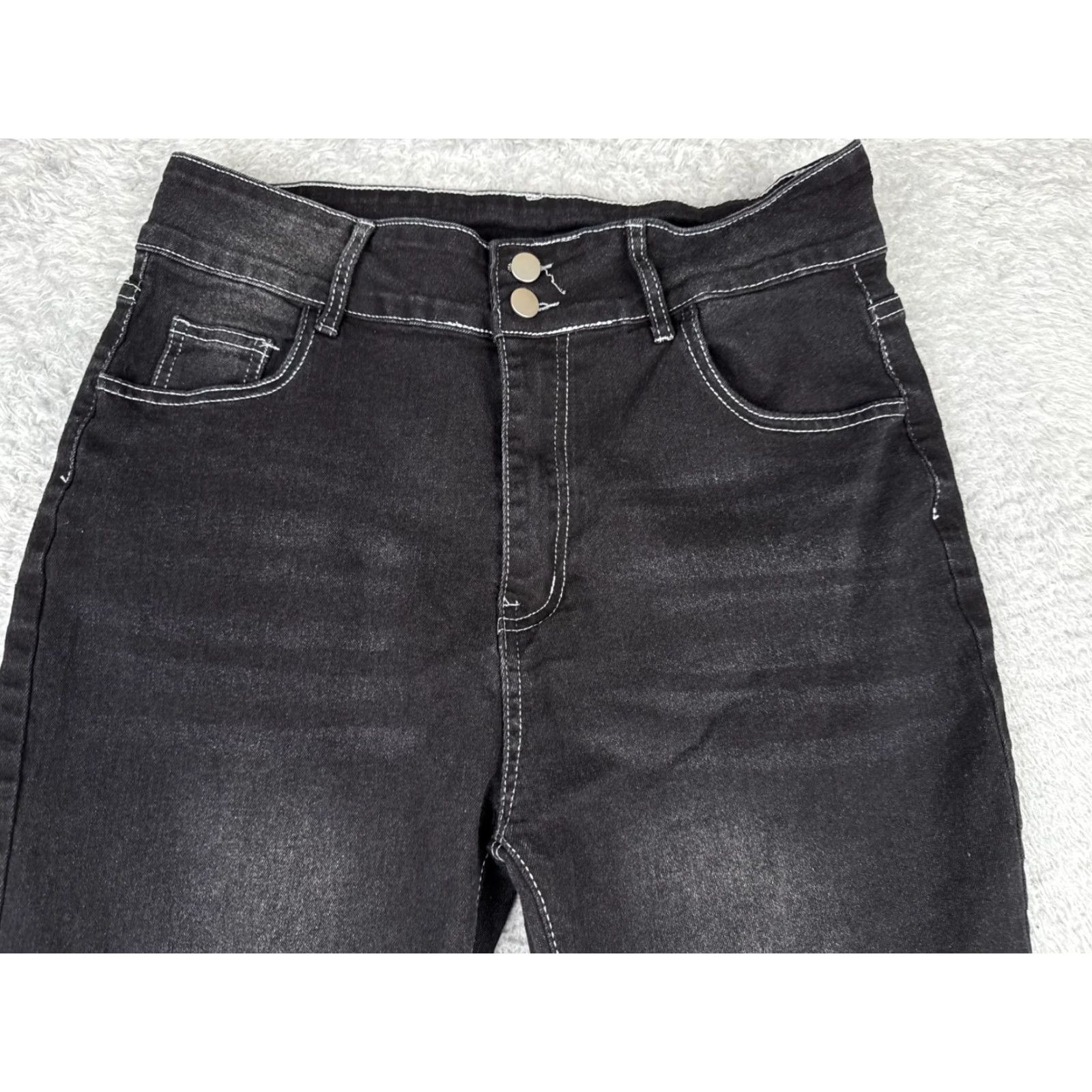 Vintage Women Jeans Black Denim Flared High Rise Raw Hem Cotton Blend 30x28 Size 30" / US 8 / IT 44 - 4 Thumbnail