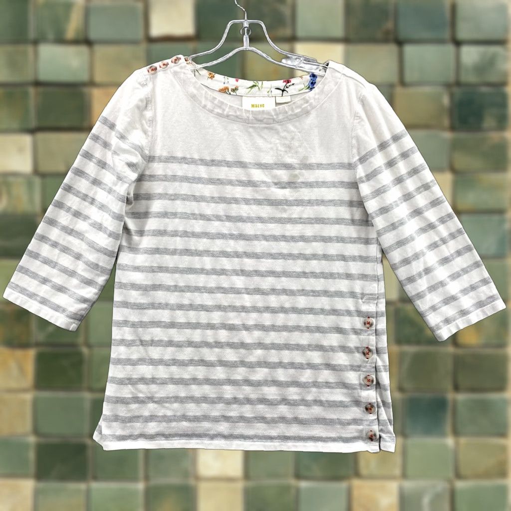 Vintage Maeve Shirt Women's Med Gray Striped Nautical Preppy Academia 3/4 Sleeve Casual Boat Classic Teacher Vintage No Size M / US 6-8 / IT 42-44 - 1 Thumbnail