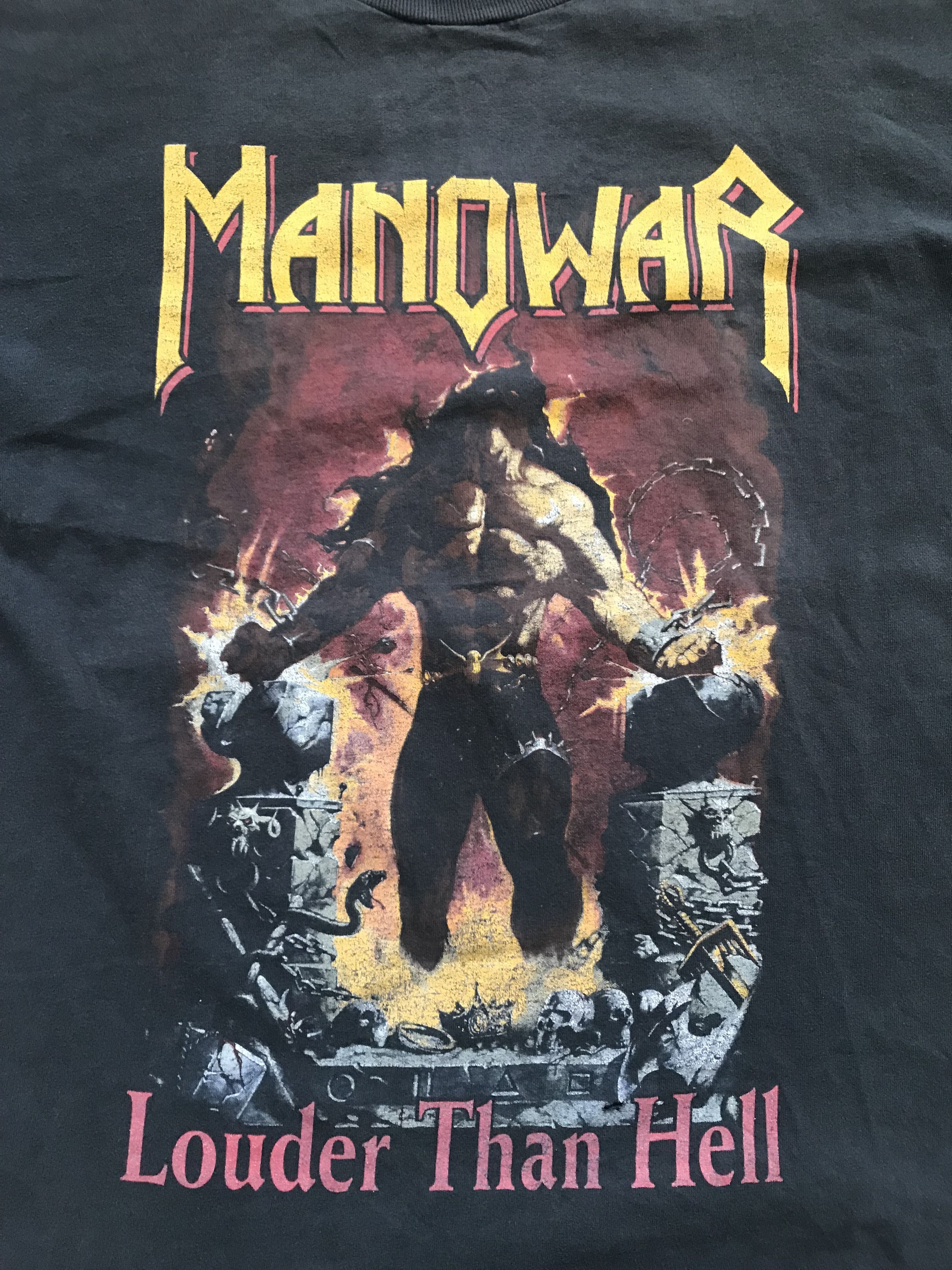 Band Tees × Vintage 90s Vintage Manowar Louder Than Hell Single Stitched T Shirt Size US L / EU 52-54 / 3 - 4 Thumbnail