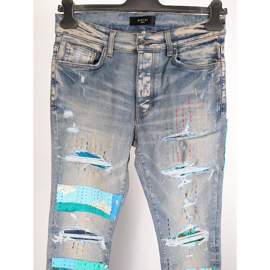 Amiri o1rshd1 Quilted Artpatch Jeans in Clay Indigo Size US 32 / EU 48 - 3 Thumbnail