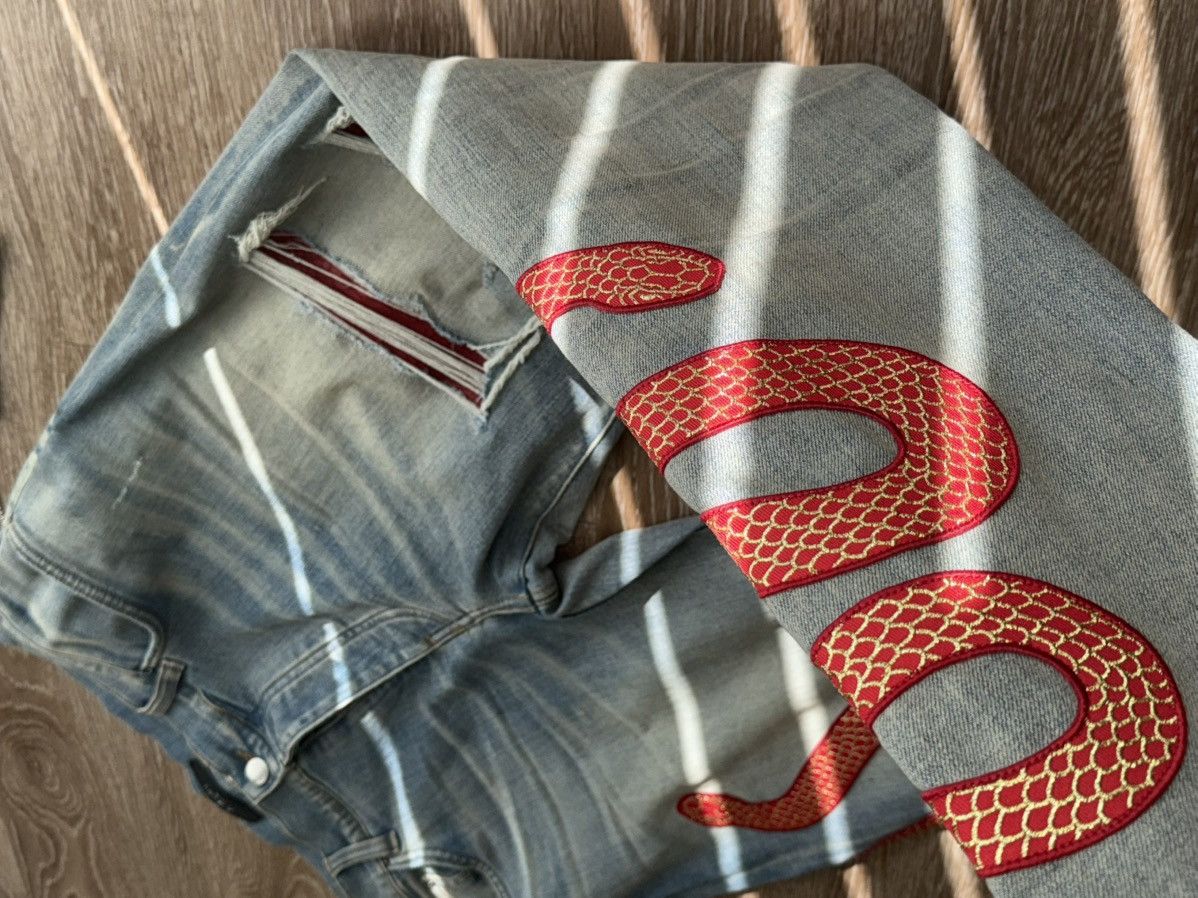 Amiri Amiri Snake Embroidered Distressed Skinny Jeans Size US 36 / EU 52 - 4 Thumbnail