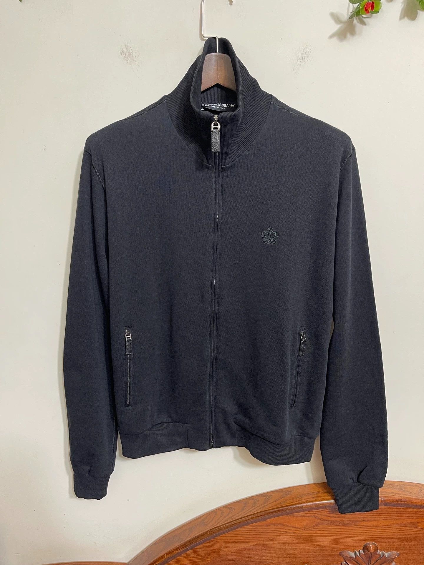 Dolce & Gabbana Black Zip-Up Jacket with Embroidered Crown Size US XXS / EU 40 - 1 Thumbnail