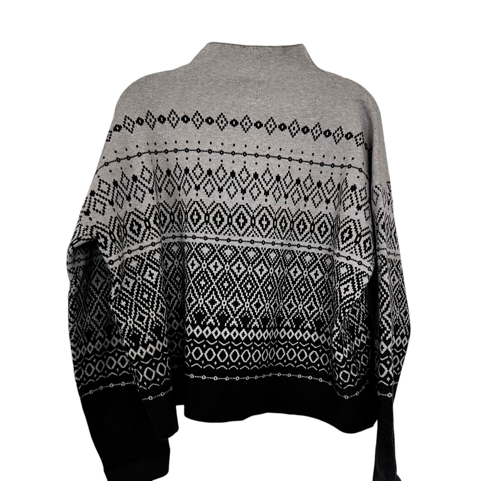 Joie Joie Gray Black Mock Turtleneck Fair Isle Pullover Sweater Size XL / US 12-14 / IT 48-50 - 5 Thumbnail
