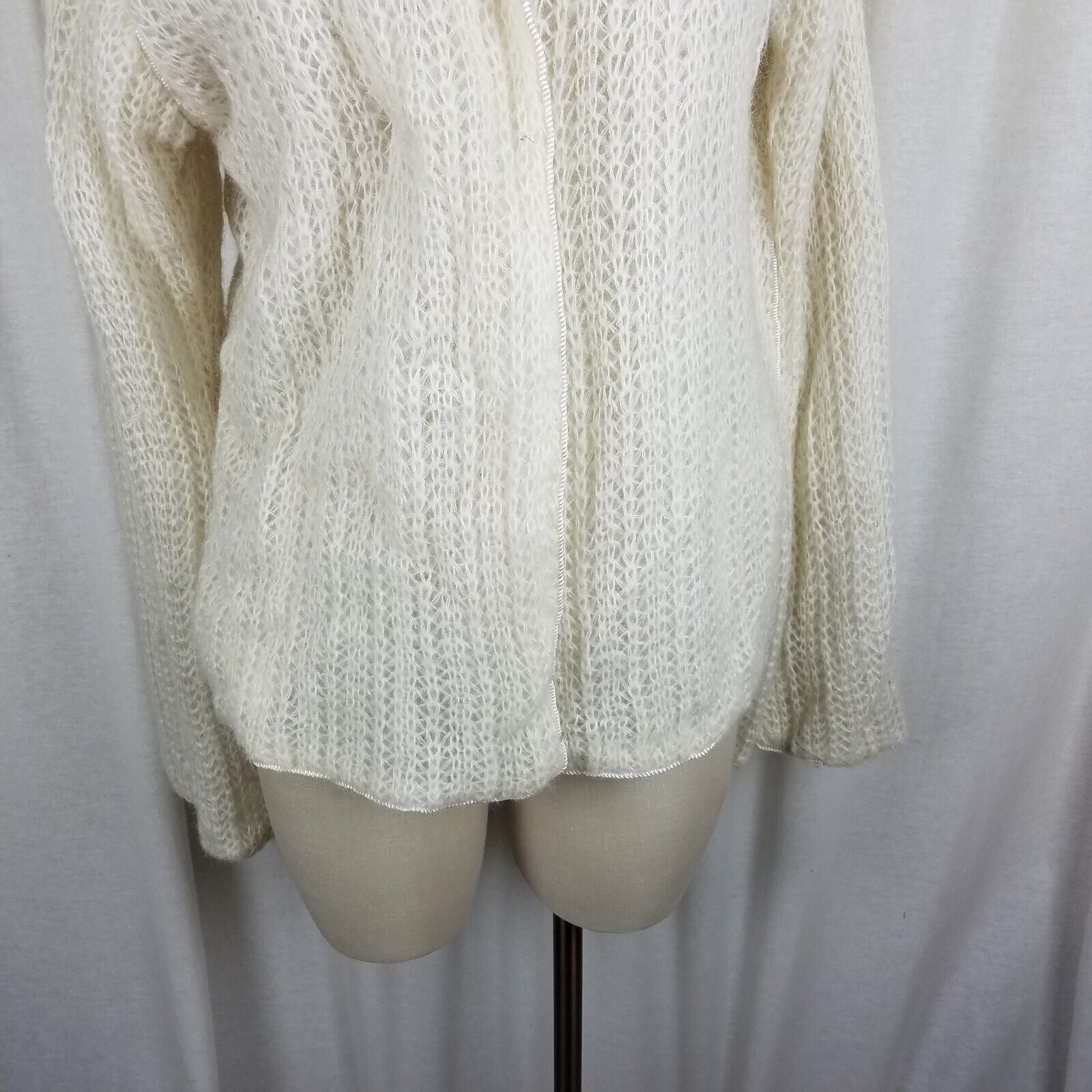 Vintage Vtg Reversible Knit Lace 50s Hooded Cardigan Sweater Jacket Size M / US 6-8 / IT 42-44 - 6 Thumbnail