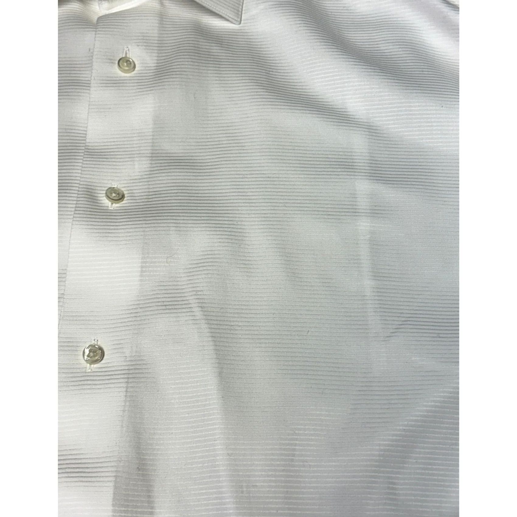 David Donahue David Donahue Mens White Ribbed Cotton Dress Shirt French Cuff 17 32/33 Dress Shirt Mens White Ribbed Cotton French Cuff 17 32/33 Size 46R - 2 Thumbnail