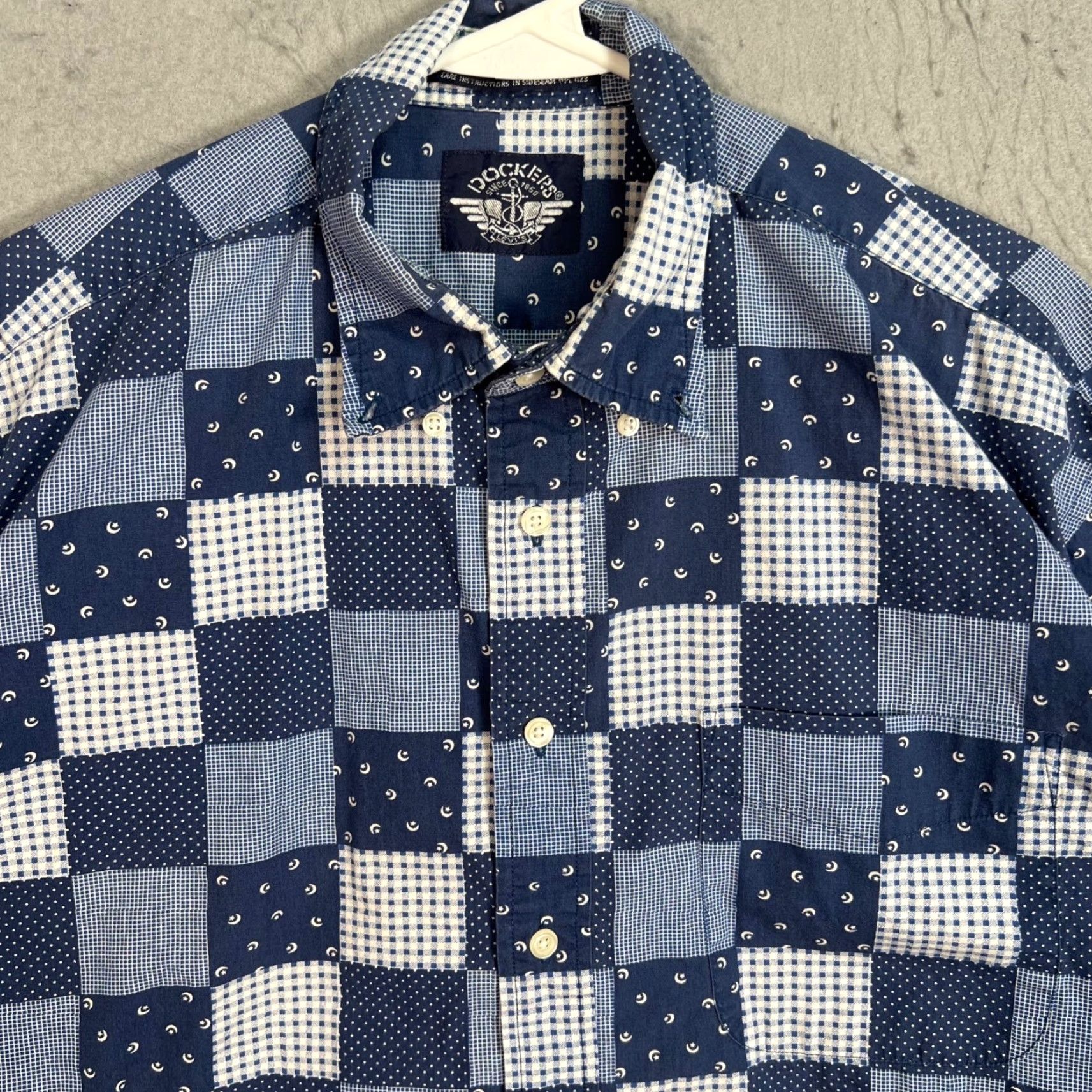 Dockers DOCKERS Mens Large Blue Patchwork Short Sleeve Button-Down Shirt 100% Cotton Size US L / EU 52-54 / 3 - 5 Thumbnail