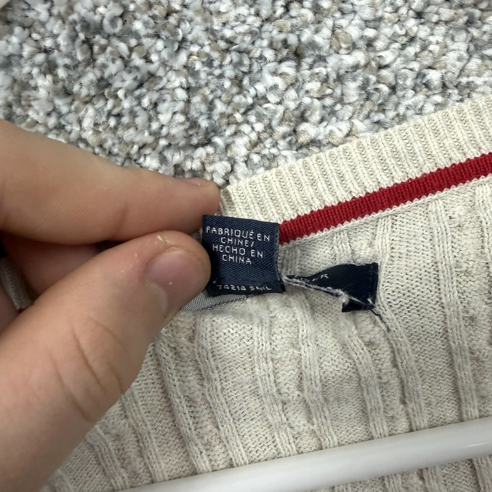 Tommy Hilfiger Tommy Hilfiger Sweater L Womens Beige Cable-Knit Raglan Long Sleeve Cotton Nylon Spandex Embroidered Logo Size L / US 10 / IT 46 - 6 Thumbnail