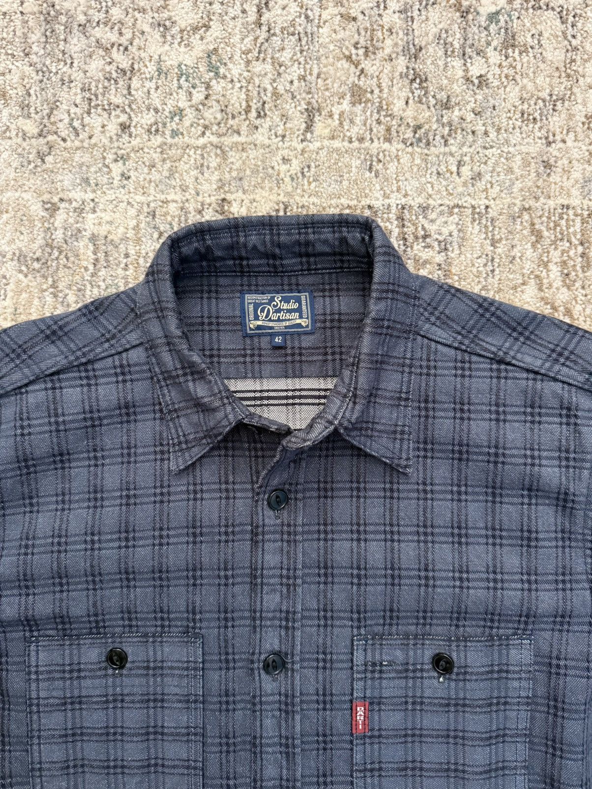 Studio D'Artisan STUDIO D’ARTISAN 13OZ JACQUARD CHECK WORK SHIRT - NAVY Size US L / EU 52-54 / 3 - 3 Thumbnail