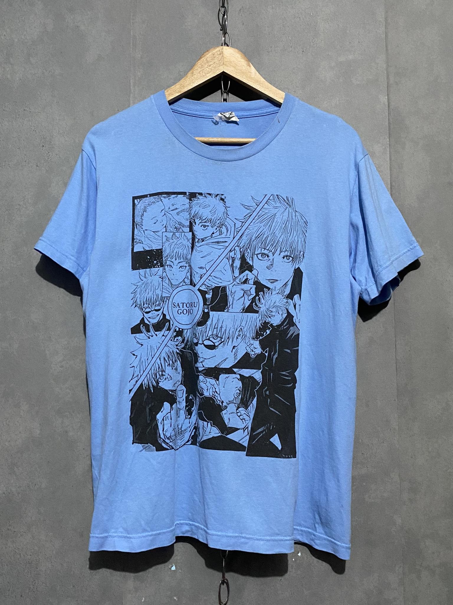 image of Anima x Vintage Jujutsu Kaisen Satoru Gojo Anime Shirt in Blue, Men's (Size Medium)
