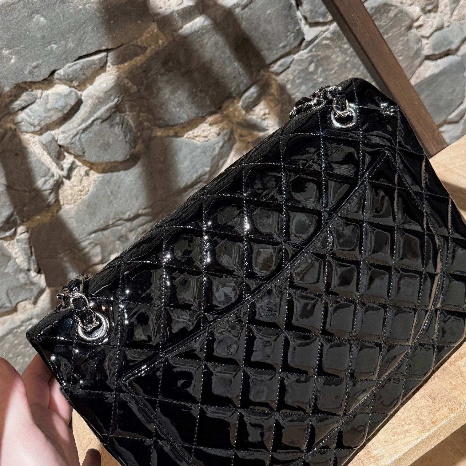 Chanel Chanel Black Patent Leather Maxi Classic Double Flap Bag Size ONE SIZE - 18 Thumbnail