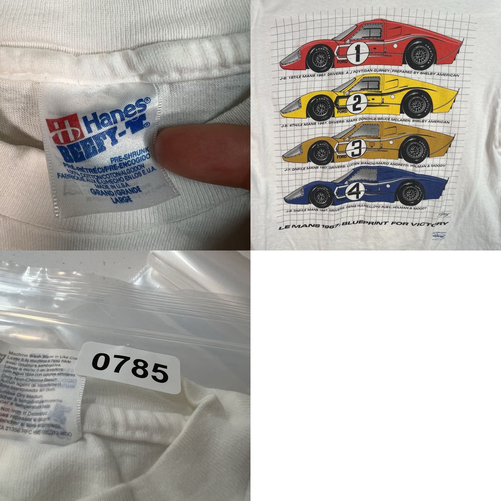 Hanes VINTAGE 1990s Ford GT40 Mark IV Le Mans Racing Car T Shirt Adult Large White Mens Graphic Tee Sportswear Size US L / EU 52-54 / 3 - 8 Thumbnail