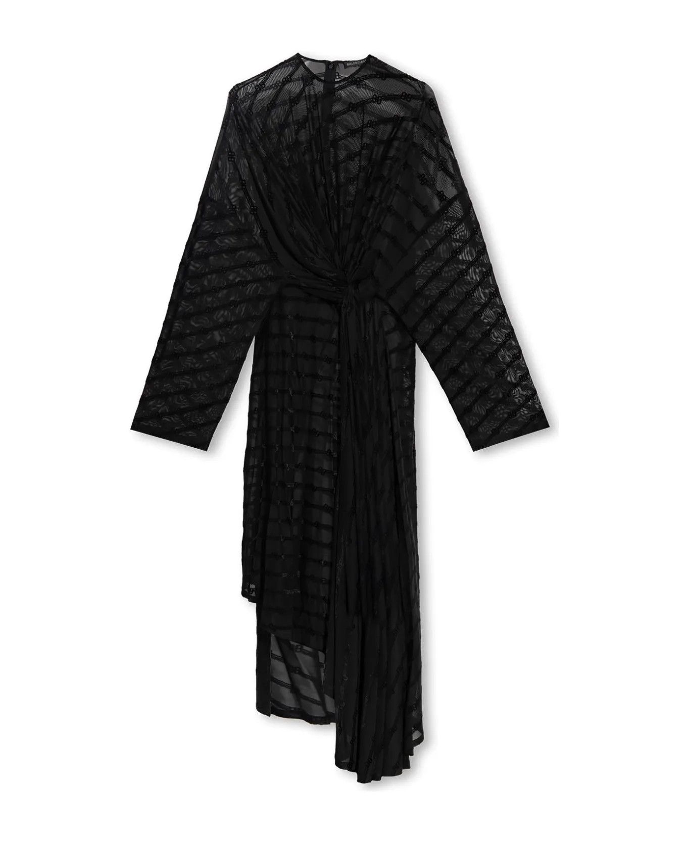 Balenciaga oc11z1125 BB Monogram Front Drape Dress in Black Size L / US 10 / IT 46 - 1 Thumbnail