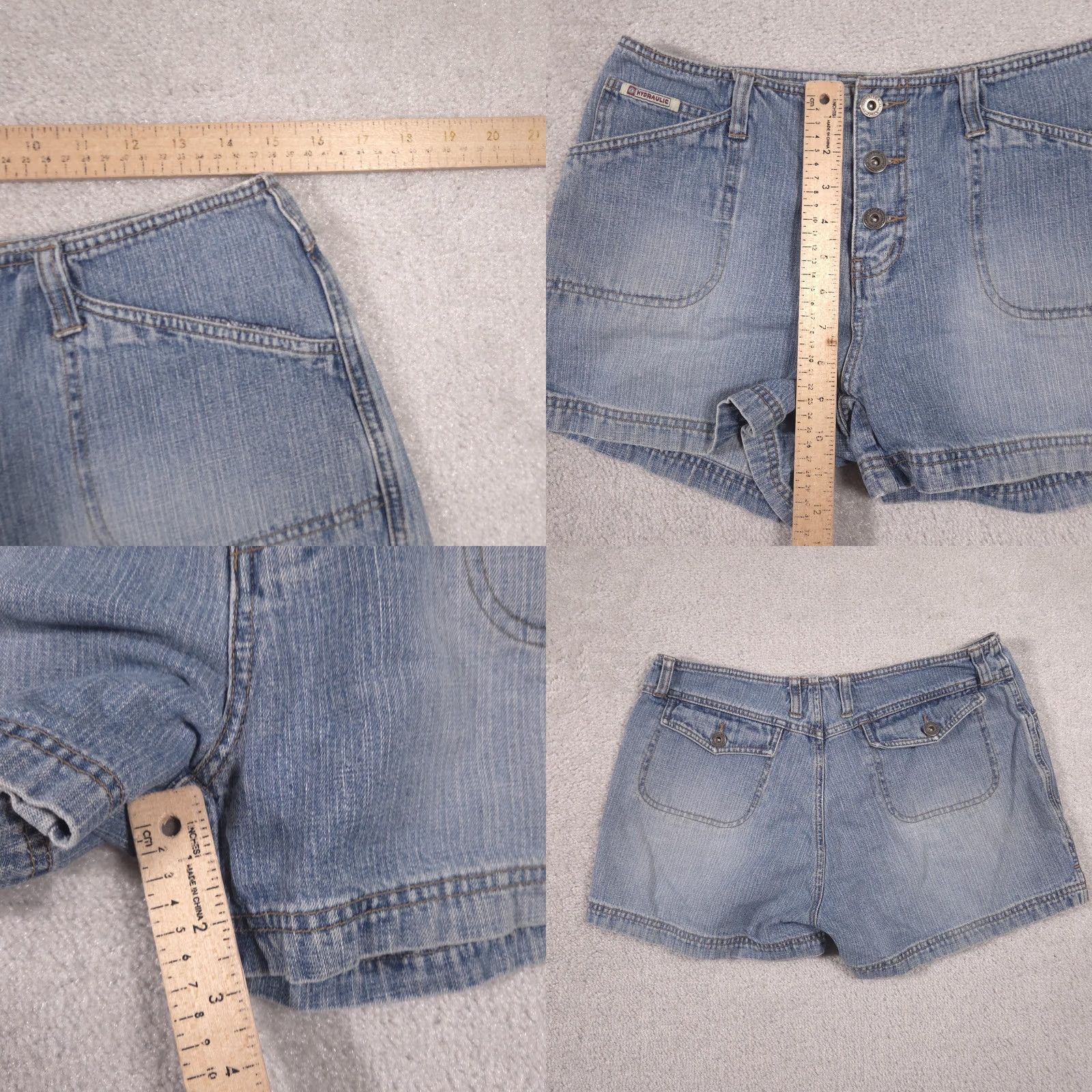 Vintage HYDRAULIC Jeans Shorts Juniors 9/10 Blue Denim Utility Button Fly Casual Pockets Size 30" / US 8 / IT 44 - 8 Thumbnail