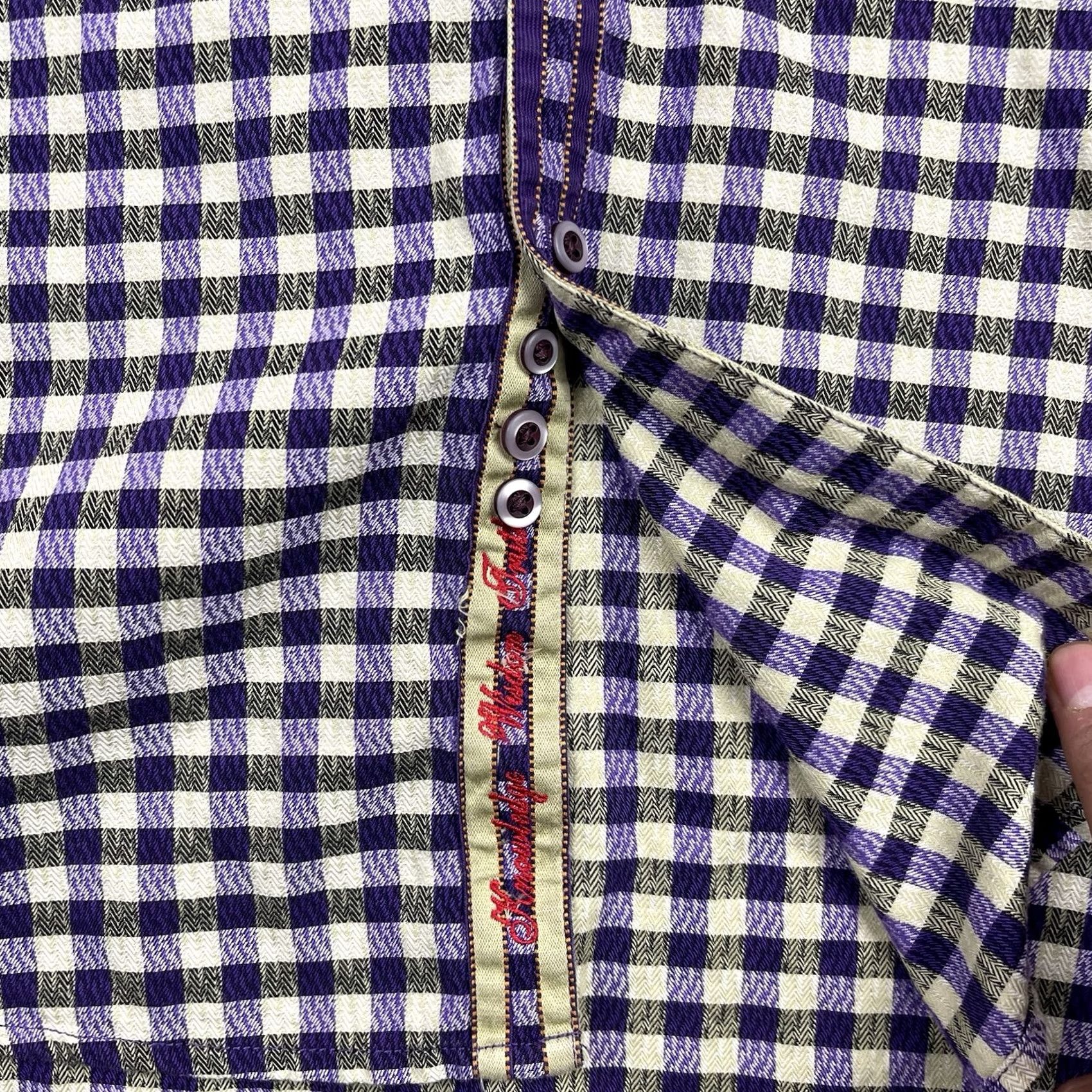 Robert Graham Robert Graham Shirt Mens Large Purple Check Button-Up Fold Flip Cuff Stained Glass Contrast Trim Button Size US L / EU 52-54 / 3 - 6 Thumbnail