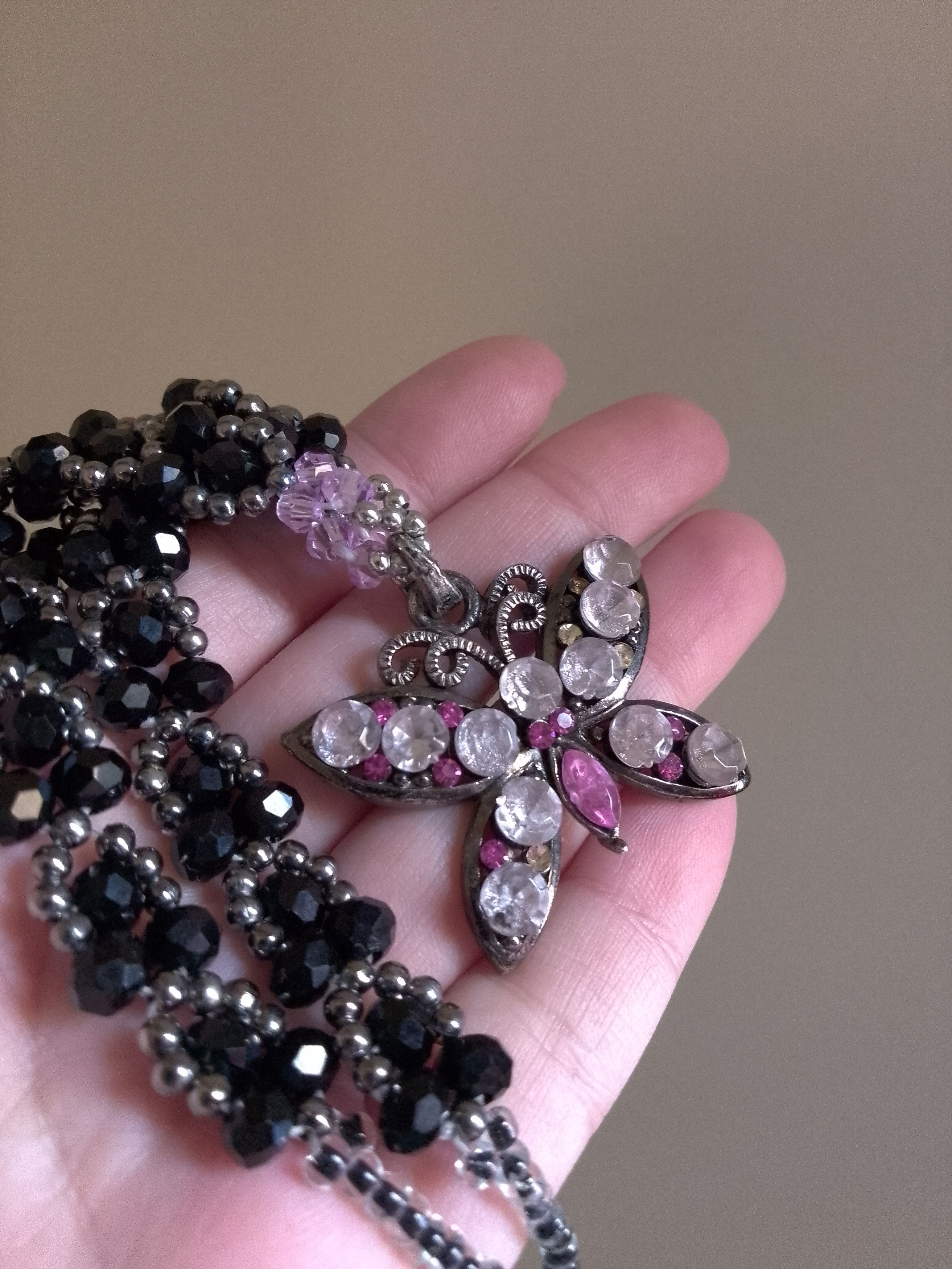 Handmade Black necklace with vintage Butterfly jewel pendant charm Size ONE SIZE - 11 Thumbnail