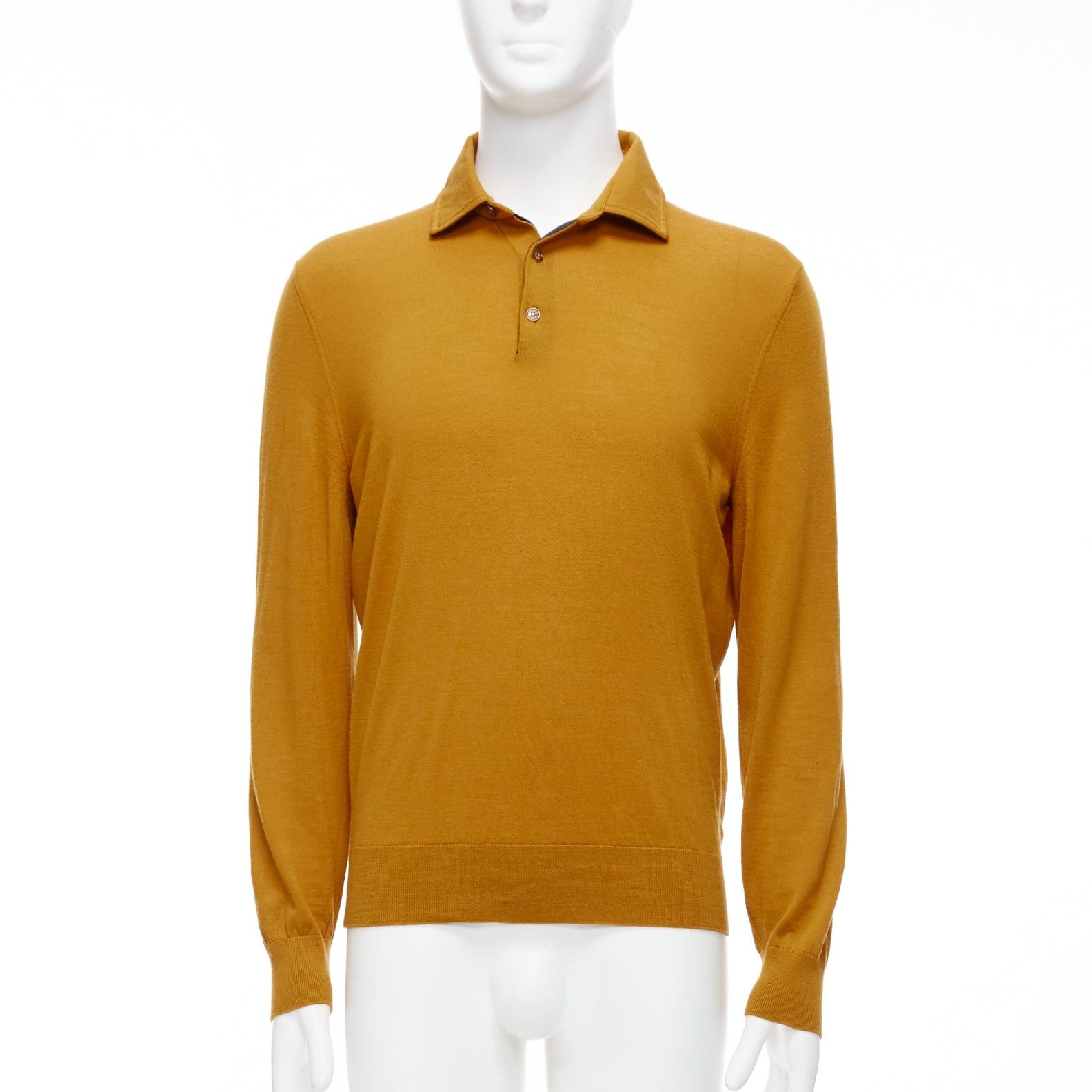 image of Ermenegildo Zegna Wool Cashmere Mustard Yellow Knit Polo Sweater It50 L, Men's (Size Large)