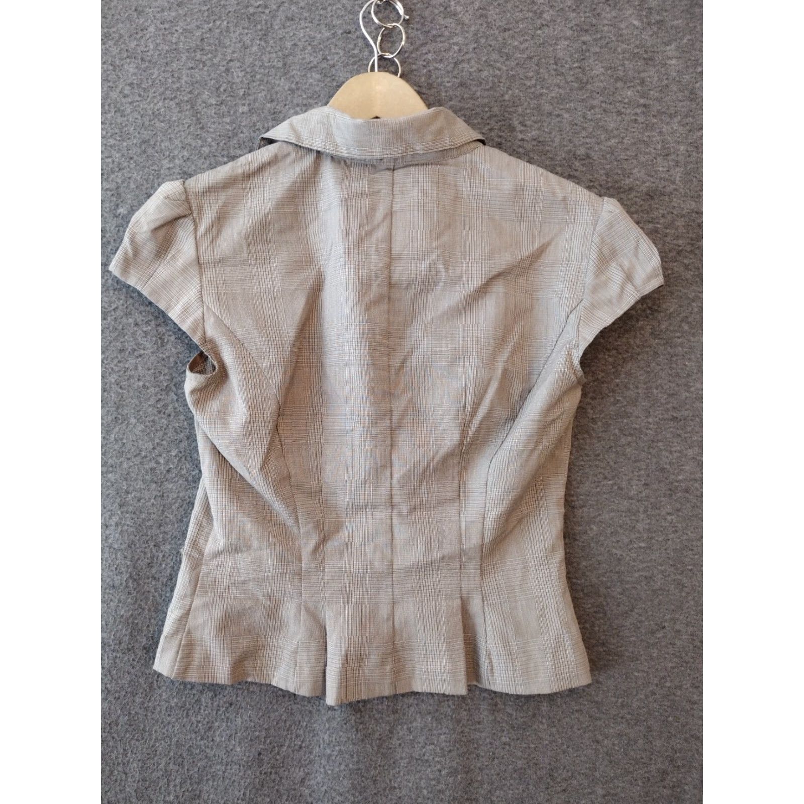 Vintage BYER WORKS Blazer Women's Beige Plaid Collared Short Sleeve Pockets Size M Size M / US 6-8 / IT 42-44 - 2 Thumbnail