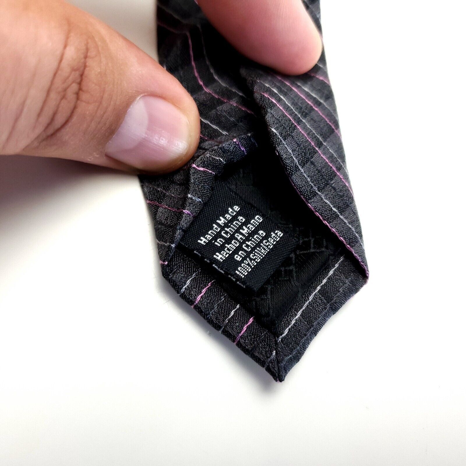 Perry Ellis Perry Ellis Portfolio Gray Purple Striped Woven Silk Tie Size ONE SIZE - 4 Thumbnail