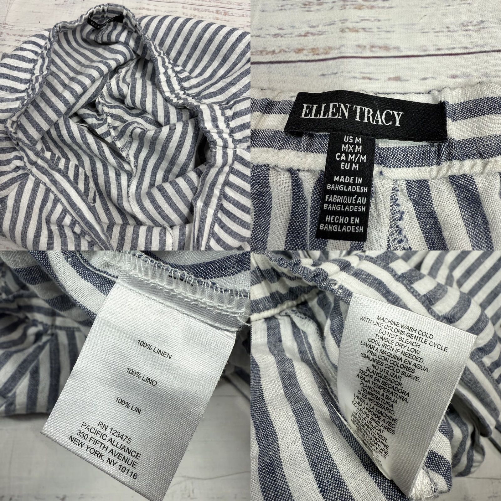 Ellen Tracy Ellen Tracy Blue White Stripe Wide-Leg Linen Crop Pants Lounge Pull On Relaxed M Women Pants Linen Stripe Wide-Leg Cropped Navy White Bluish Size 32" / US 10 / IT 46 - 8 Thumbnail