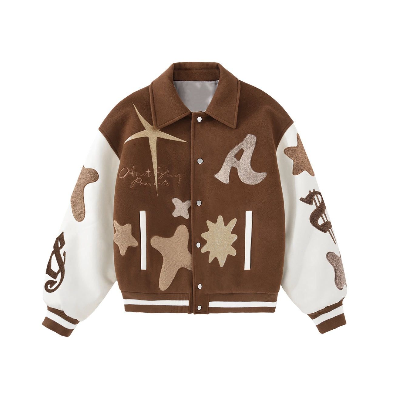 Other AIN’T SHY PE VS Jacket Off-White/Brown Wool Leather Varsity Size ONE SIZE - 3 Thumbnail