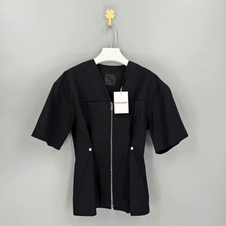 Givenchy Givenchy Logo Jacquard Slim Zip Short Sleeve Shirt - Women Size US M / EU 48-50 / 2 - 1 Thumbnail
