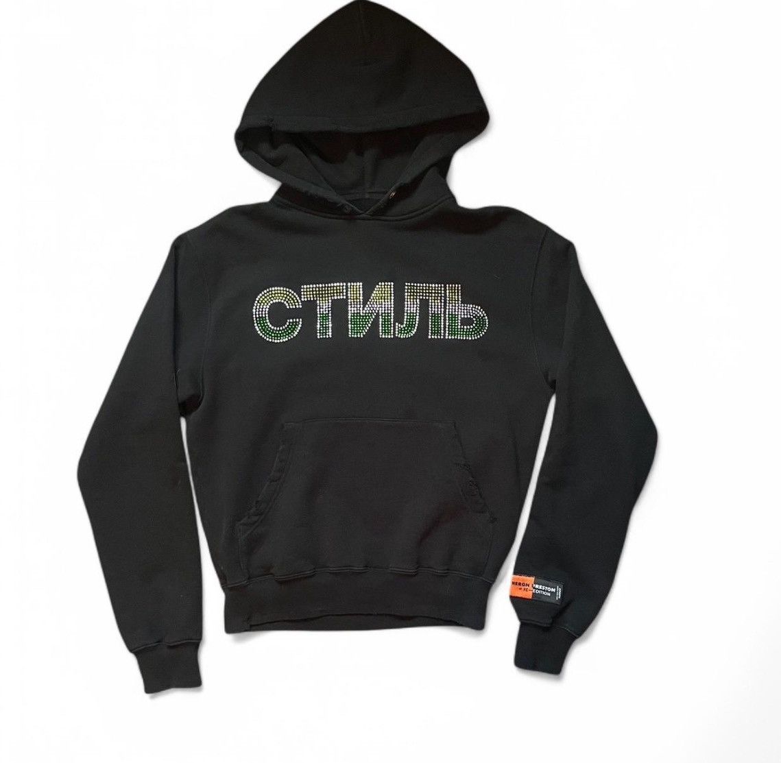 Heron Preston Embellished Russian Logo Distressed Hoodie