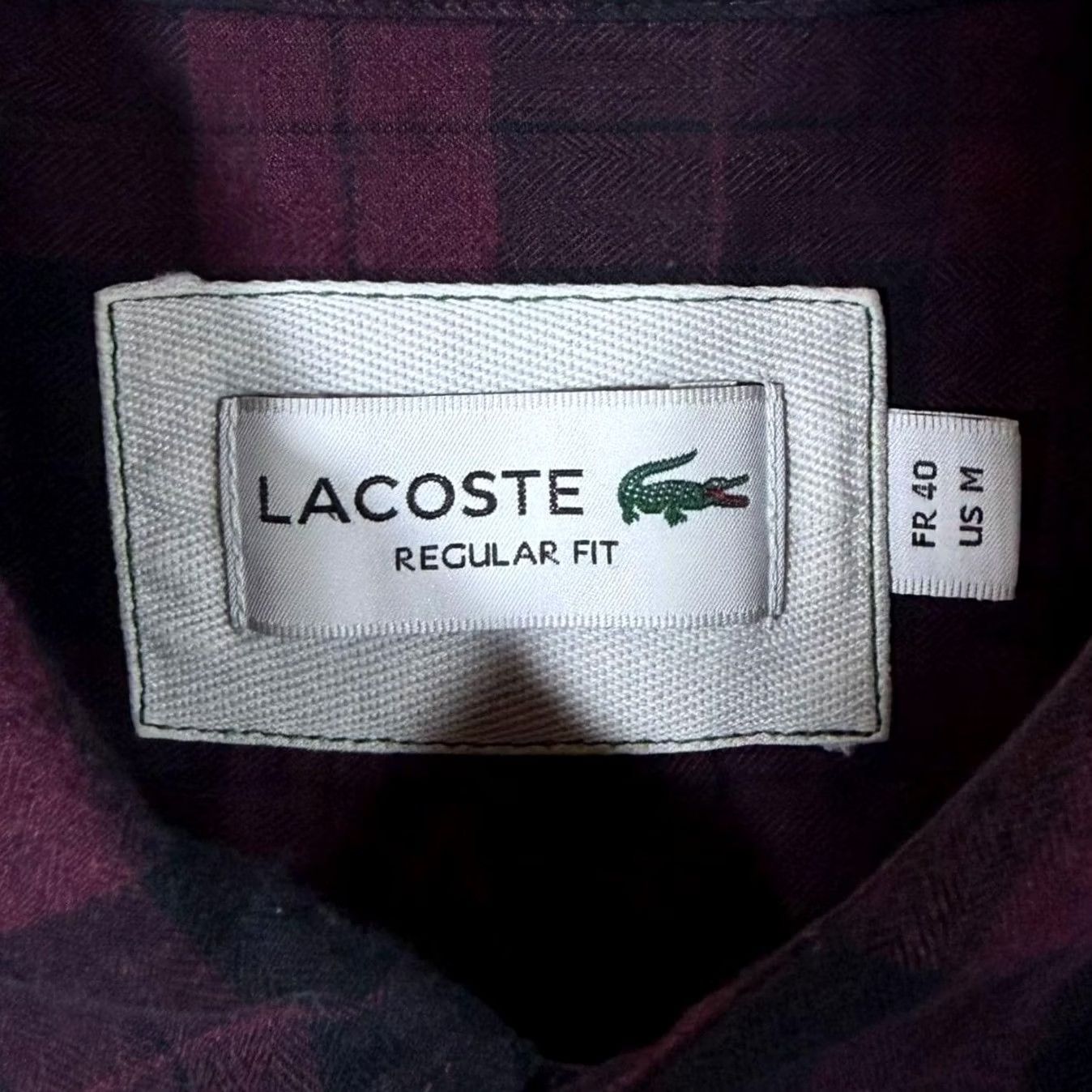 Lacoste Lacoste Regular Fit Burgundy Black Check Long Sleeve Button-Down Shirt Medium Mens Collar Down Shirt Size US M / EU 48-50 / 2 - 4 Thumbnail