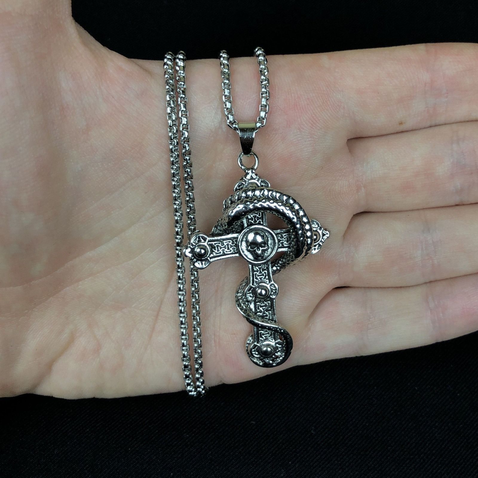 Jewelry Dragon Skull Cross Necklace Punk Chain Size ONE SIZE - 3 Thumbnail