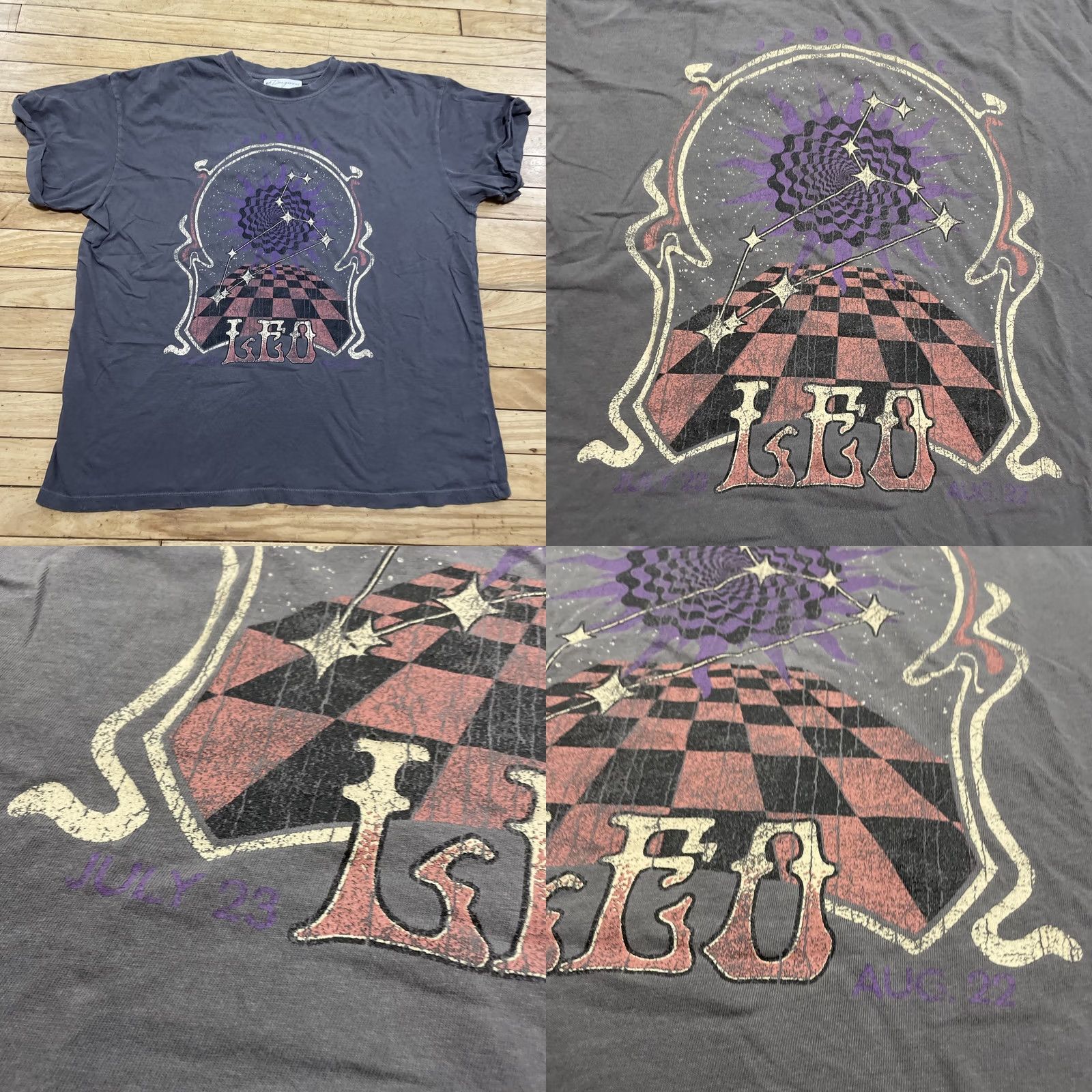 Vintage Girl Dangerous Leo Distressed Dark Astrology Gray T-Shirt Adult Large Regular Cotton Short Sleeve Crew Neck Pullover Basic Bohemian Hippie Size L / US 10 / IT 46 - 9 Thumbnail