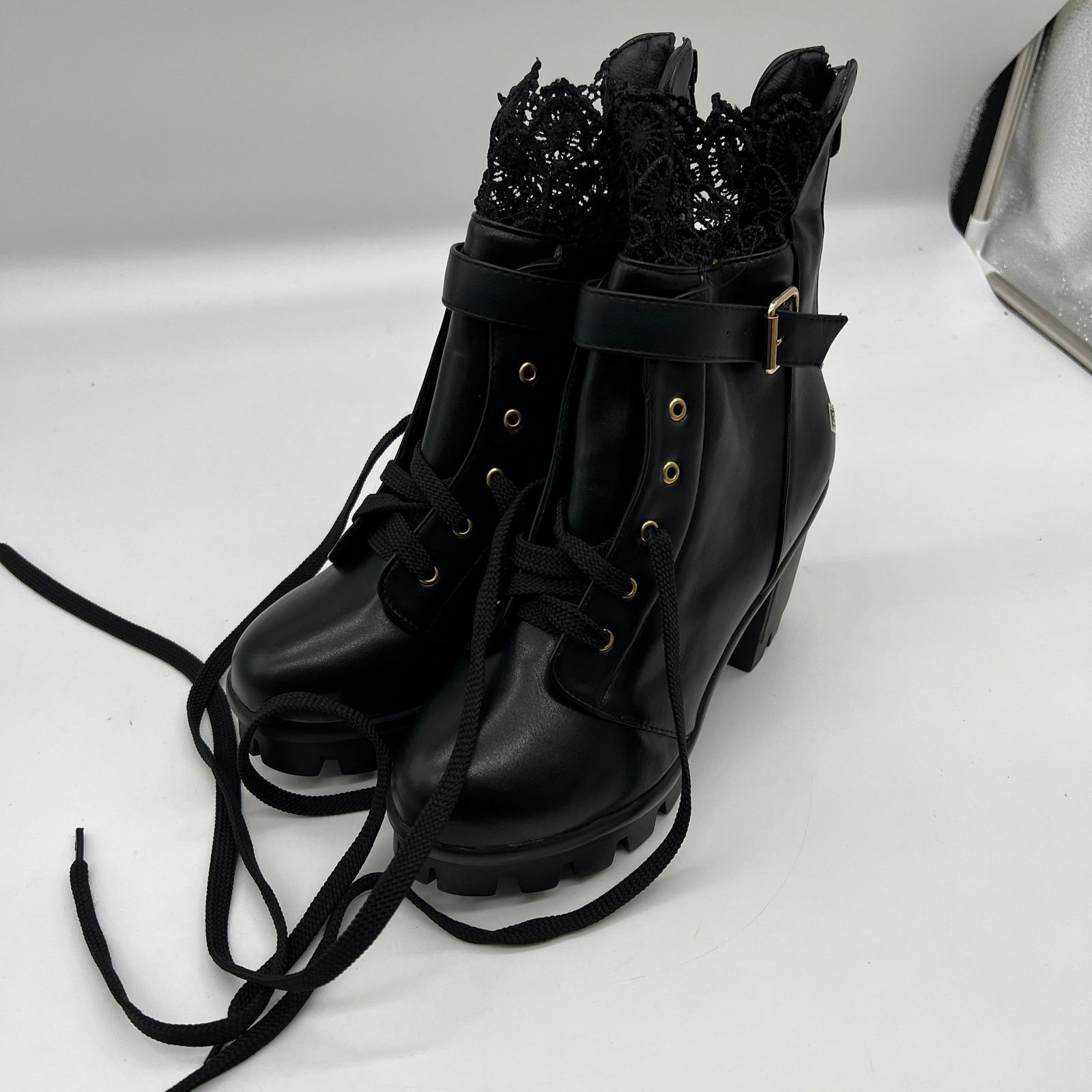 Other Women's Lace up Belt Buckle Boot Chunky Block High Size US 8 / IT 38 - 2 Thumbnail