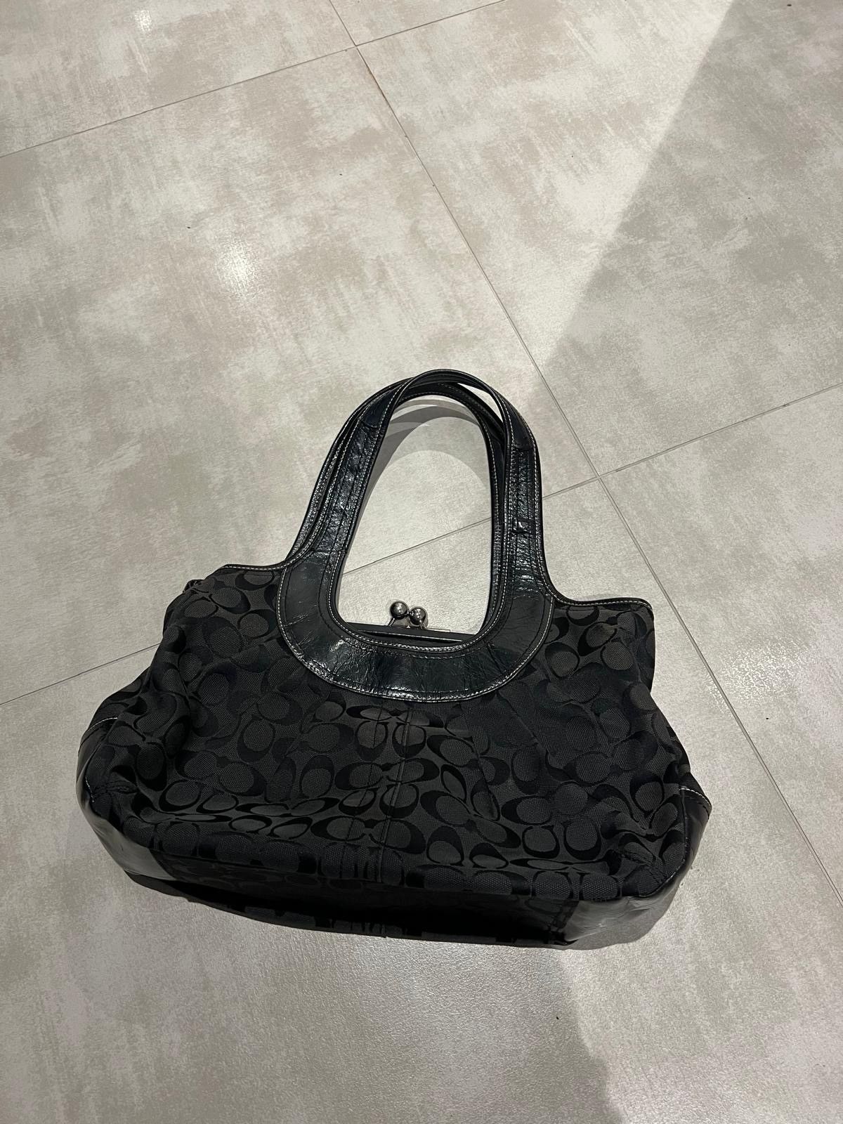 Coach Coach Black Monogram Satin Shoulder Bag Leather Trim Size ONE SIZE - 5 Thumbnail