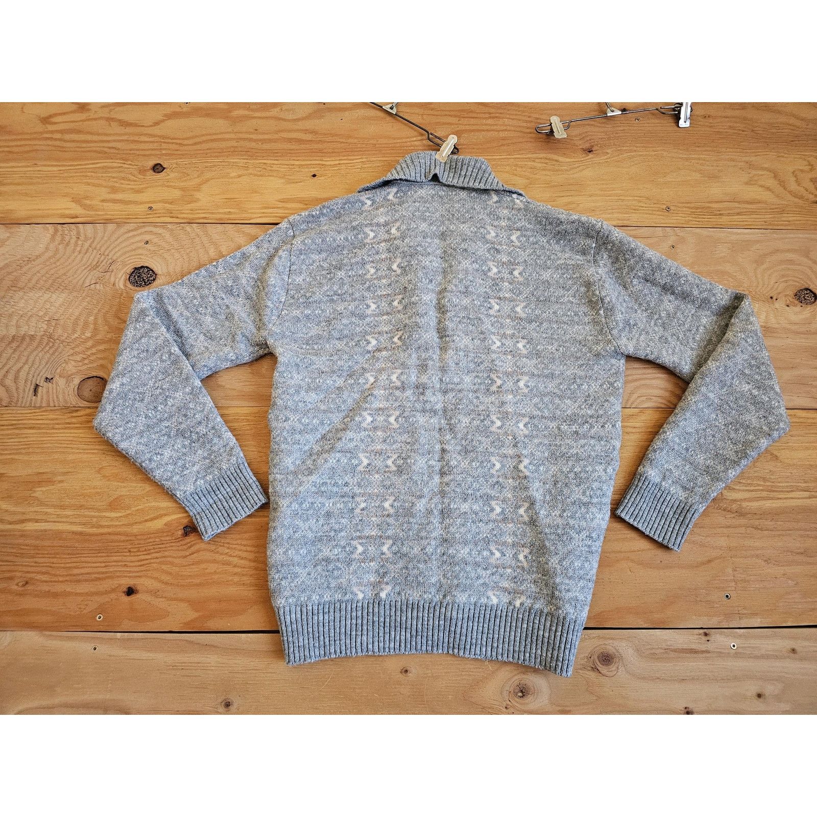 Other Lord Jeff Knit Sweater, Orlon Shawl Collar, Gray Beige 1960s Size US L / EU 52-54 / 3 - 2 Thumbnail
