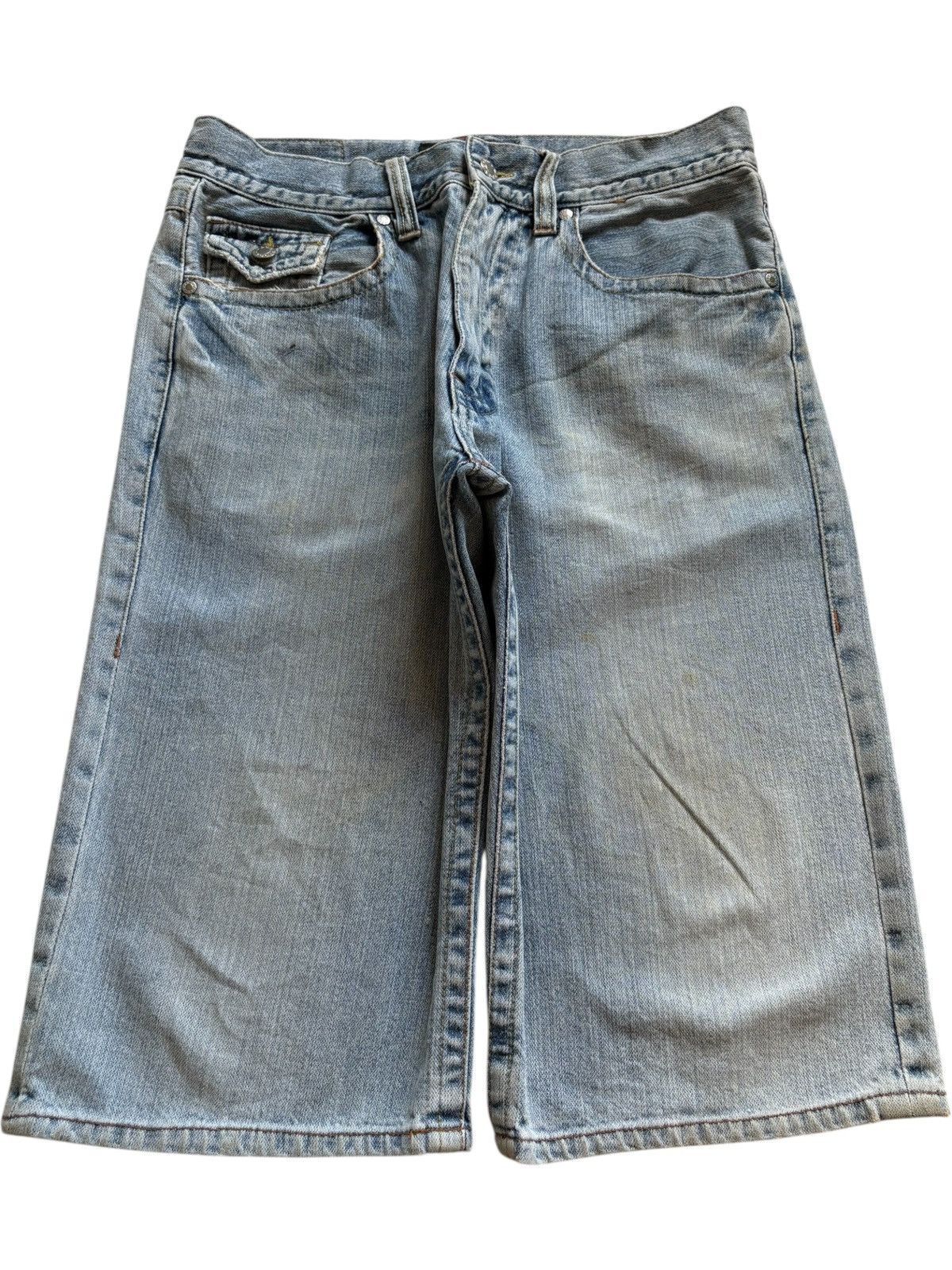 Dogtown × JNCO × Japanese Brand Vintage Zippo Mud Wash Distressed Ripped Baggy Jean Shorts Size US 31 - 1 Thumbnail
