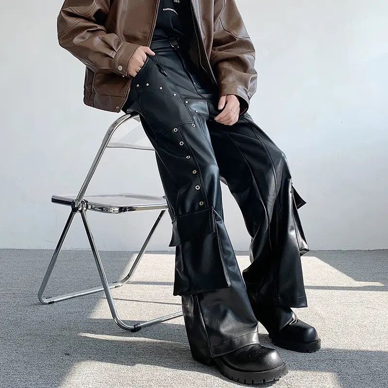 Japanese Brand × Leather × Vintage Leather Trousers Rivet Niche Design PU Casual Pants Size US 33 - 6 Thumbnail
