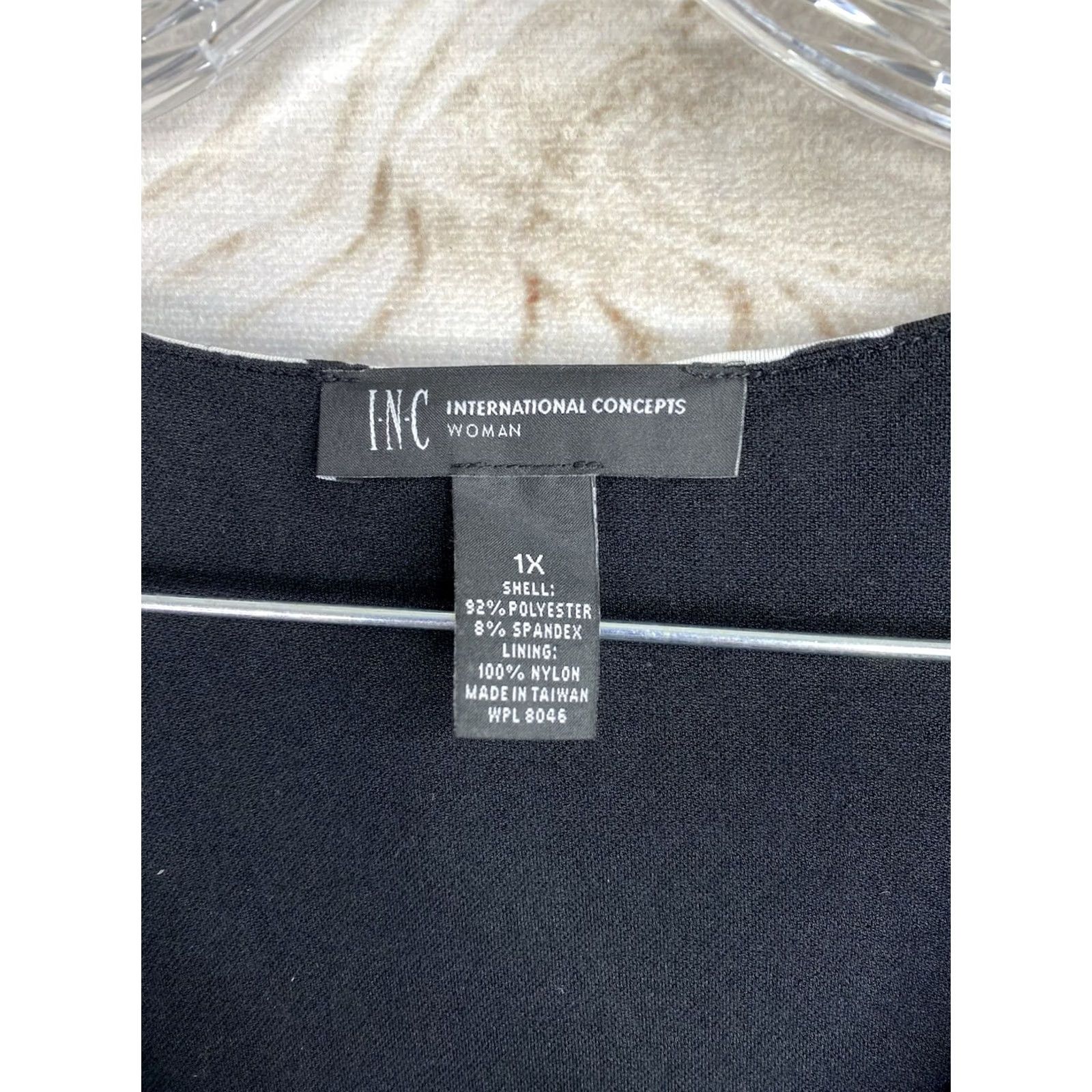 Vintage INC International Concepts Dress 1X Black White Paisley Draped Neck Stretch Jersey Knee Length Womens Plus Size 1X Size XL / US 12-14 / IT 48-50 - 3 Thumbnail