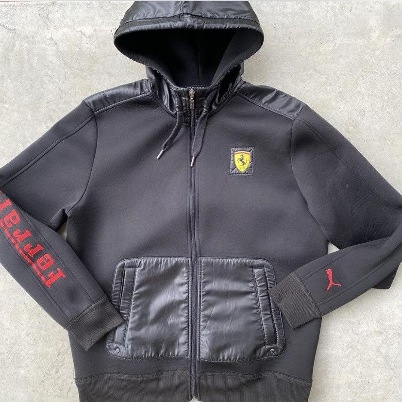Puma x Ferrari Black Full Zip Hoodie Jacket Logo Sleeve