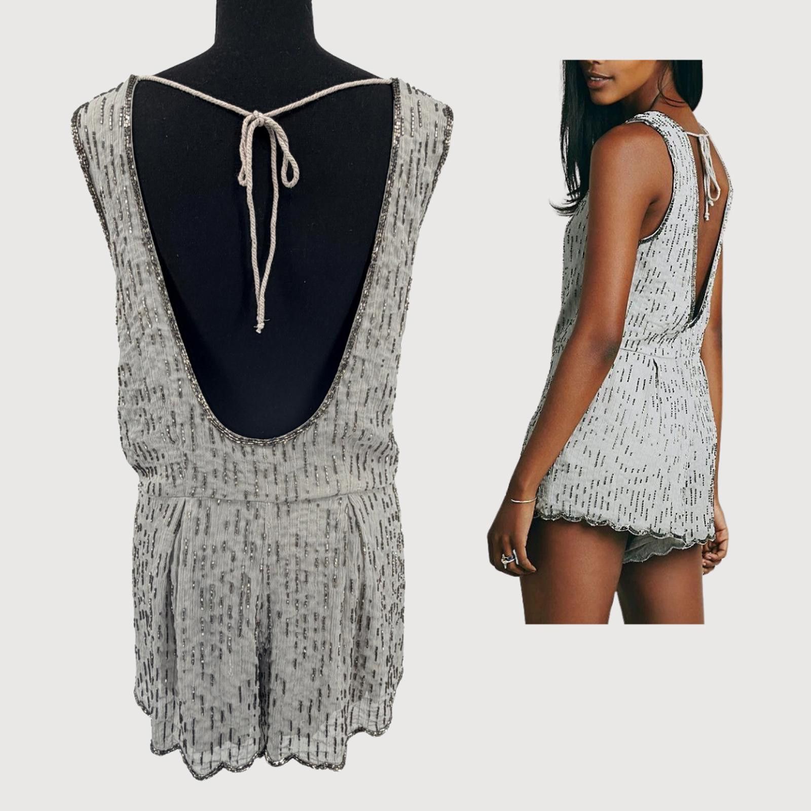 Free People Free People Beaded Beauty Sleeveless Romper Size 8 Grey Size 30" / US 8 / IT 44 - 4 Thumbnail
