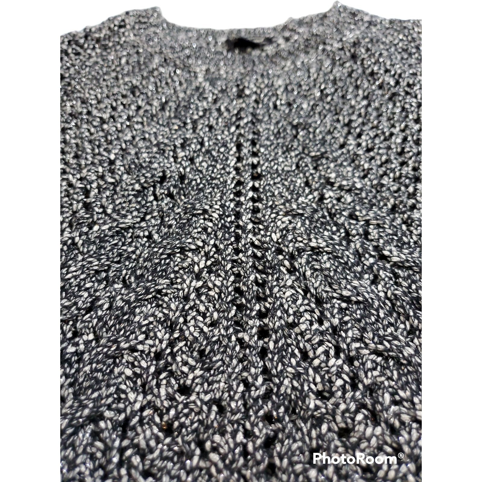 Lucky Brand Lucky Brand | Sparkly Black & White Open Weave Sweater | Med Size M / US 6-8 / IT 42-44 - 2 Thumbnail