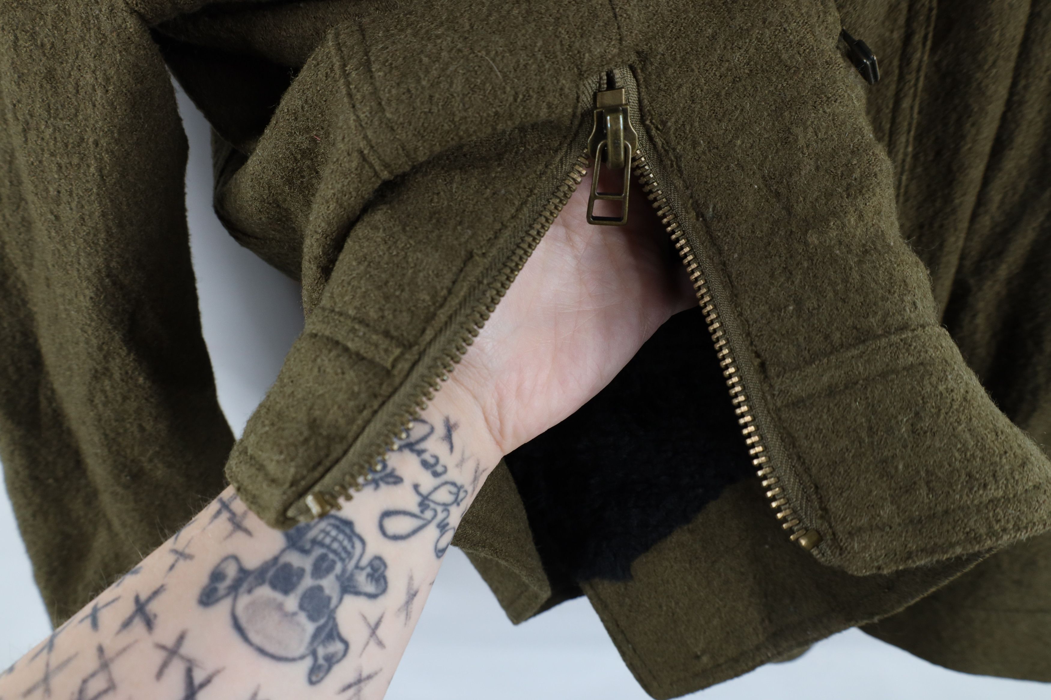 Free People × Vintage Free People Chic Asymmetrical Zip Wool Bomber Jacket Green Size M / US 6-8 / IT 42-44 - 8 Thumbnail
