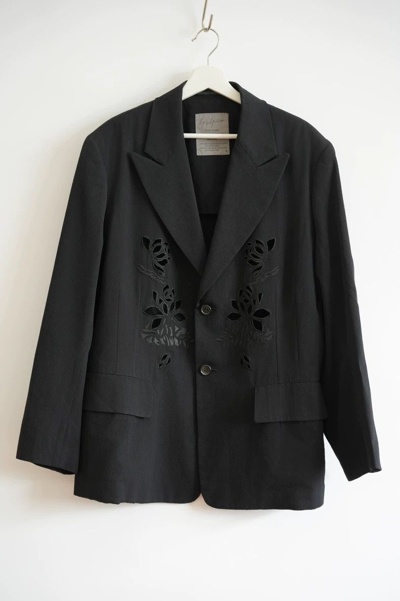 Yohji Yamamoto Black Floral Cutout Suit Jacket Size US S / EU 44-46 / 1 - 1 Thumbnail