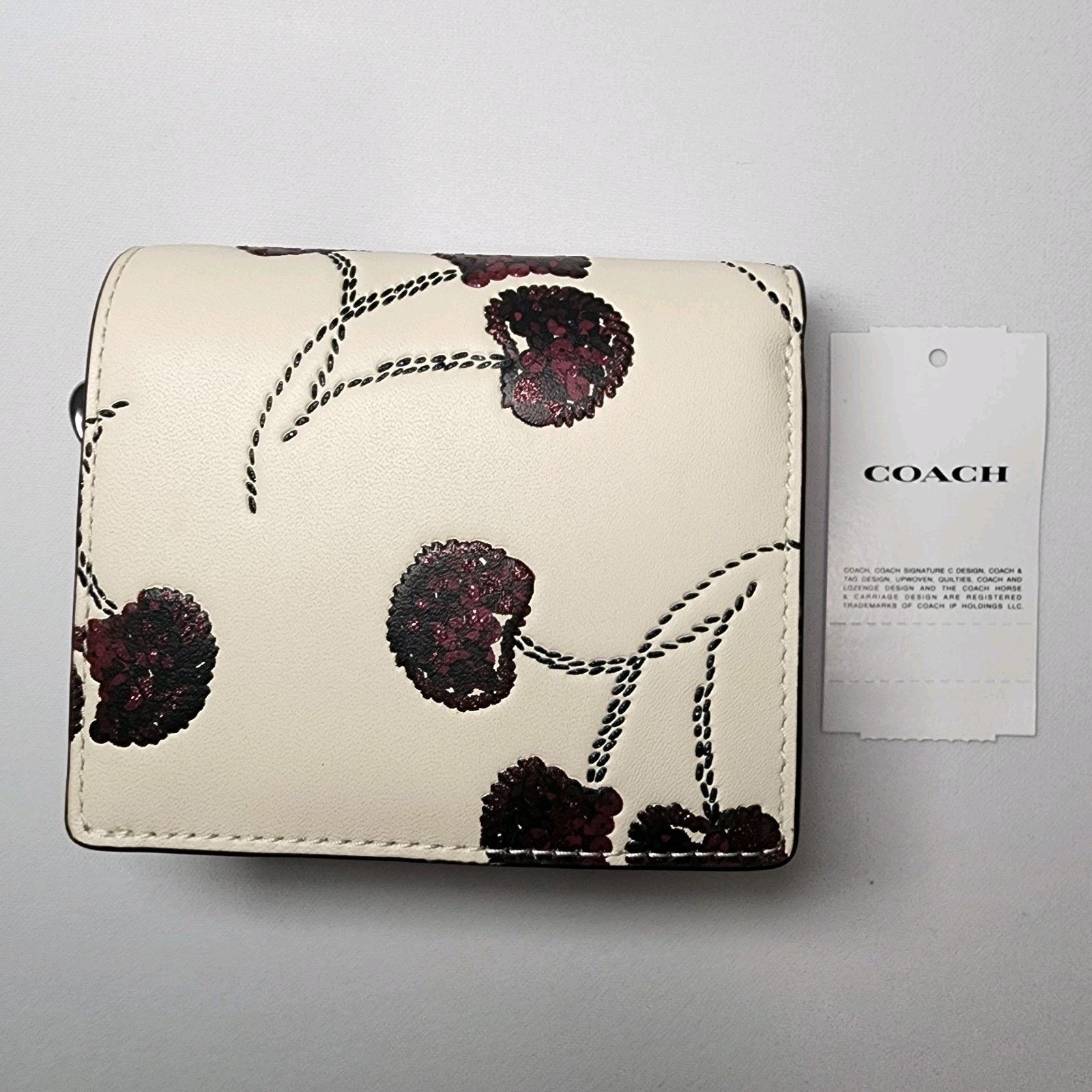 Coach NWT Coach CDF19 Leather Snap Wallet w/ Cherry Print Chalk Size ONE SIZE - 3 Thumbnail