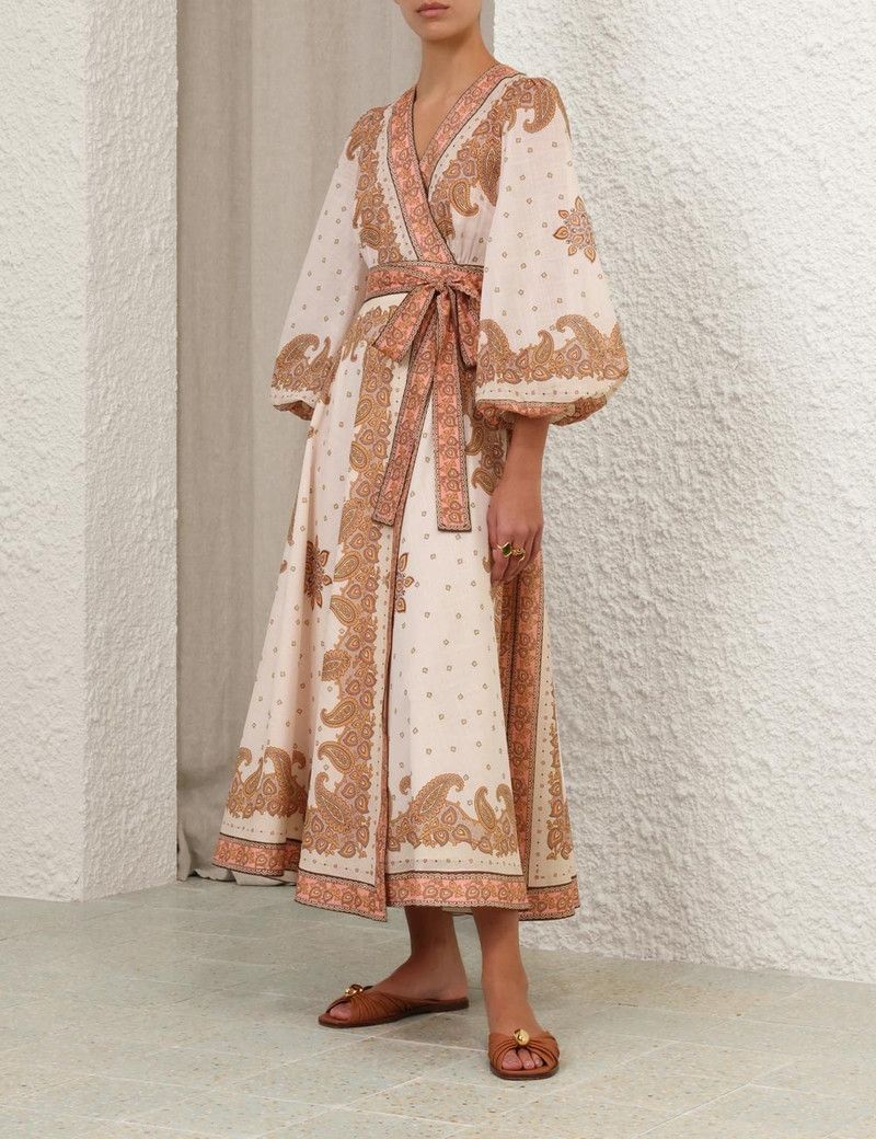 Zimmermann oc11z0126 Maxine Midi Wrap Dress in Multicolor Size M / US 6-8 / IT 42-44 - 7 Thumbnail
